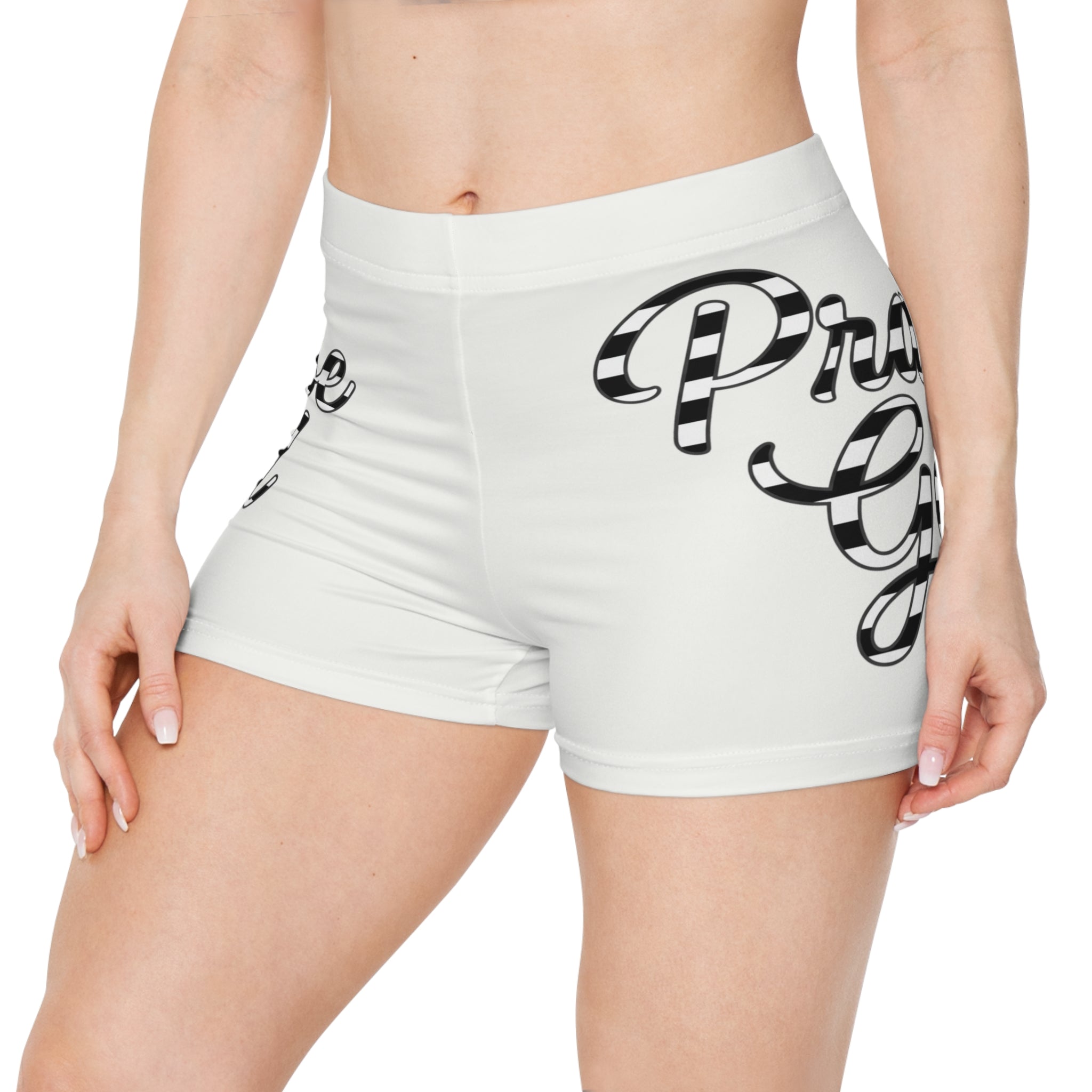 Praise God Women's Shorts – Black Script Motivational Athletic Shorts