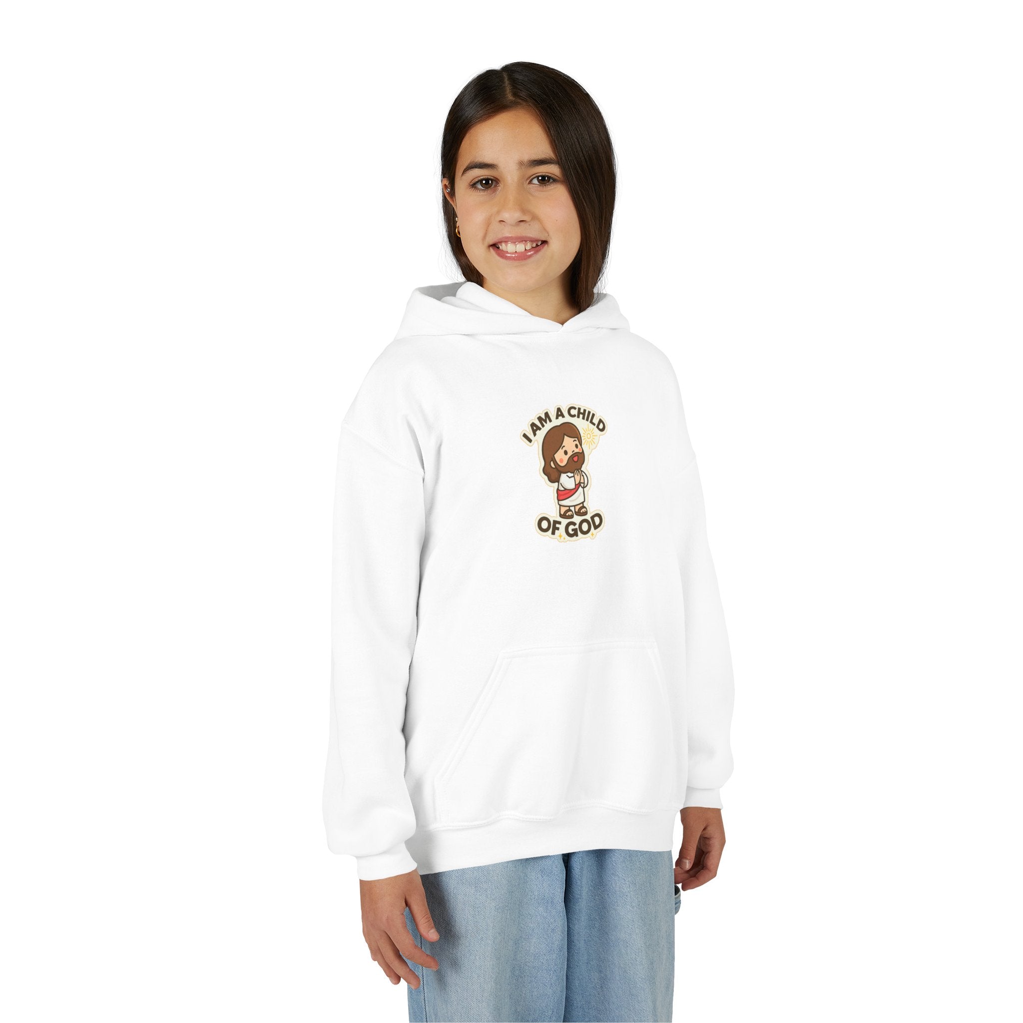 Youth Hoodie — "I Am a Child of God" Cute Kids Christian Pullover