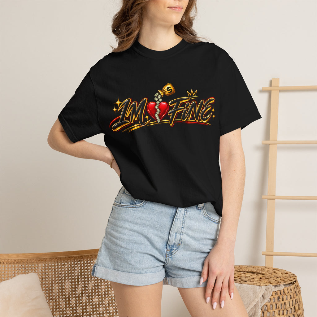 T-Shirt — "I'm Fine" Graphic Tee with Broken Heart Street Art Design