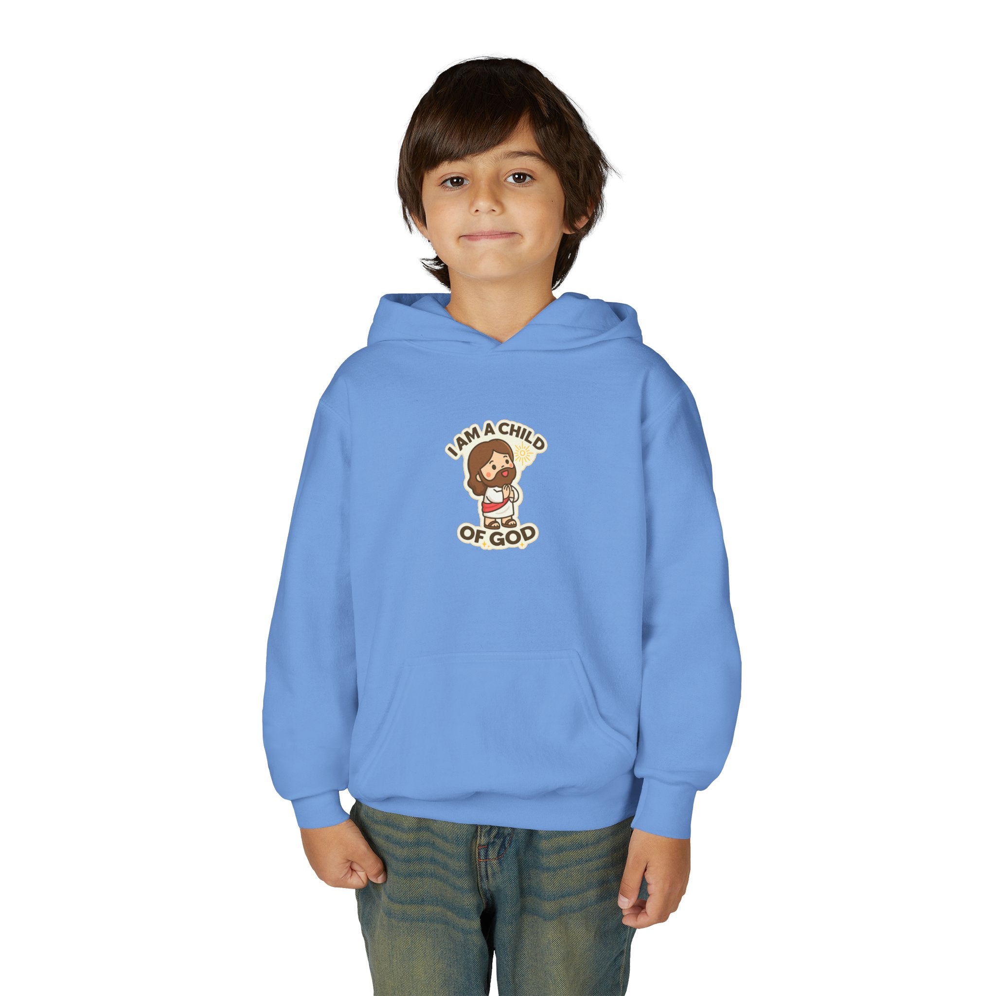 Youth Hoodie — "I Am a Child of God" Cute Kids Christian Pullover