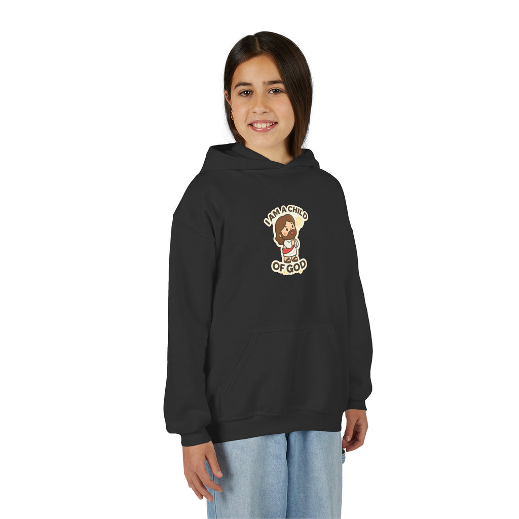 Youth Hoodie — "I Am a Child of God" Cute Kids Christian Pullover