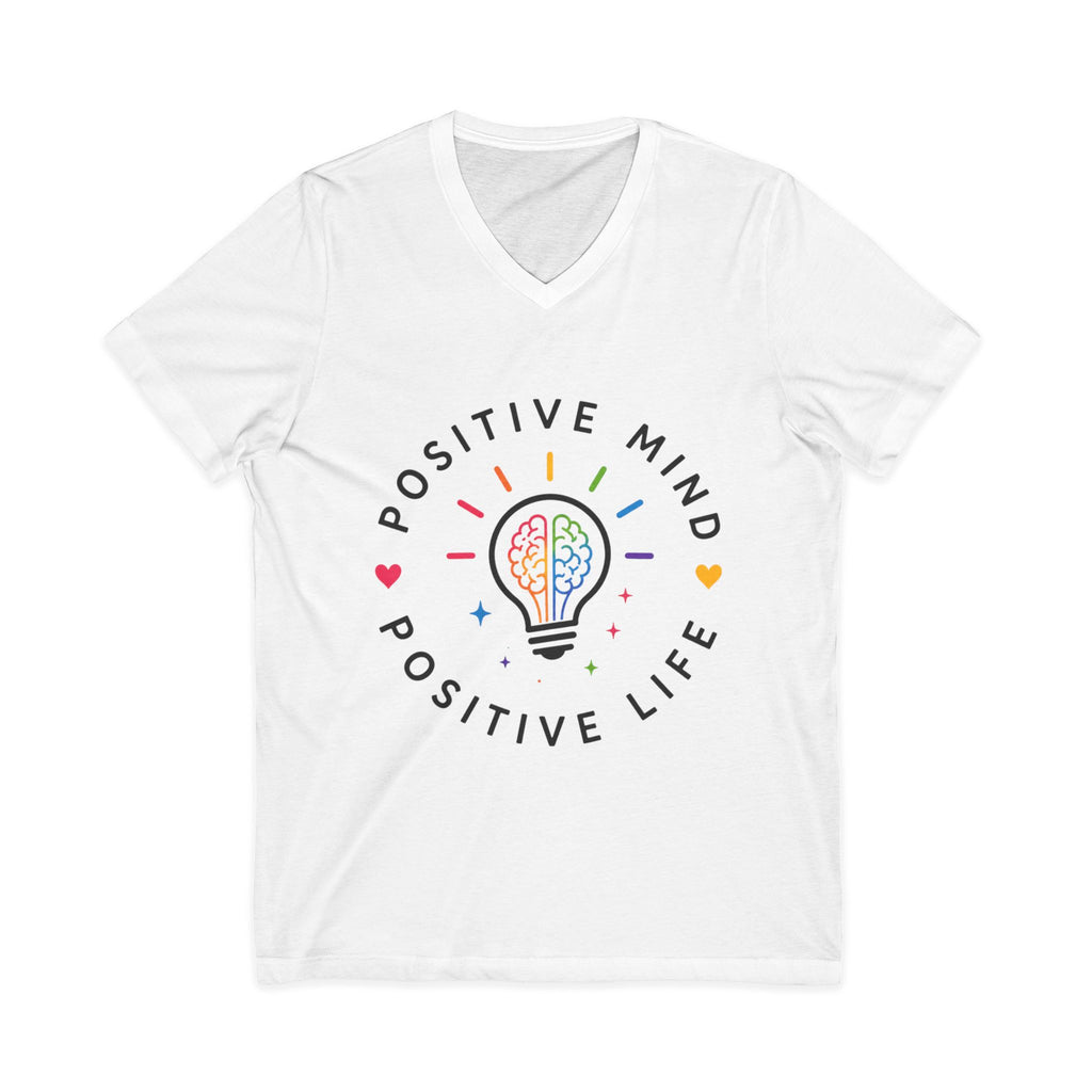 Positive Mind Positive Life V-Neck Tee — Inspirational Lightbulb Design