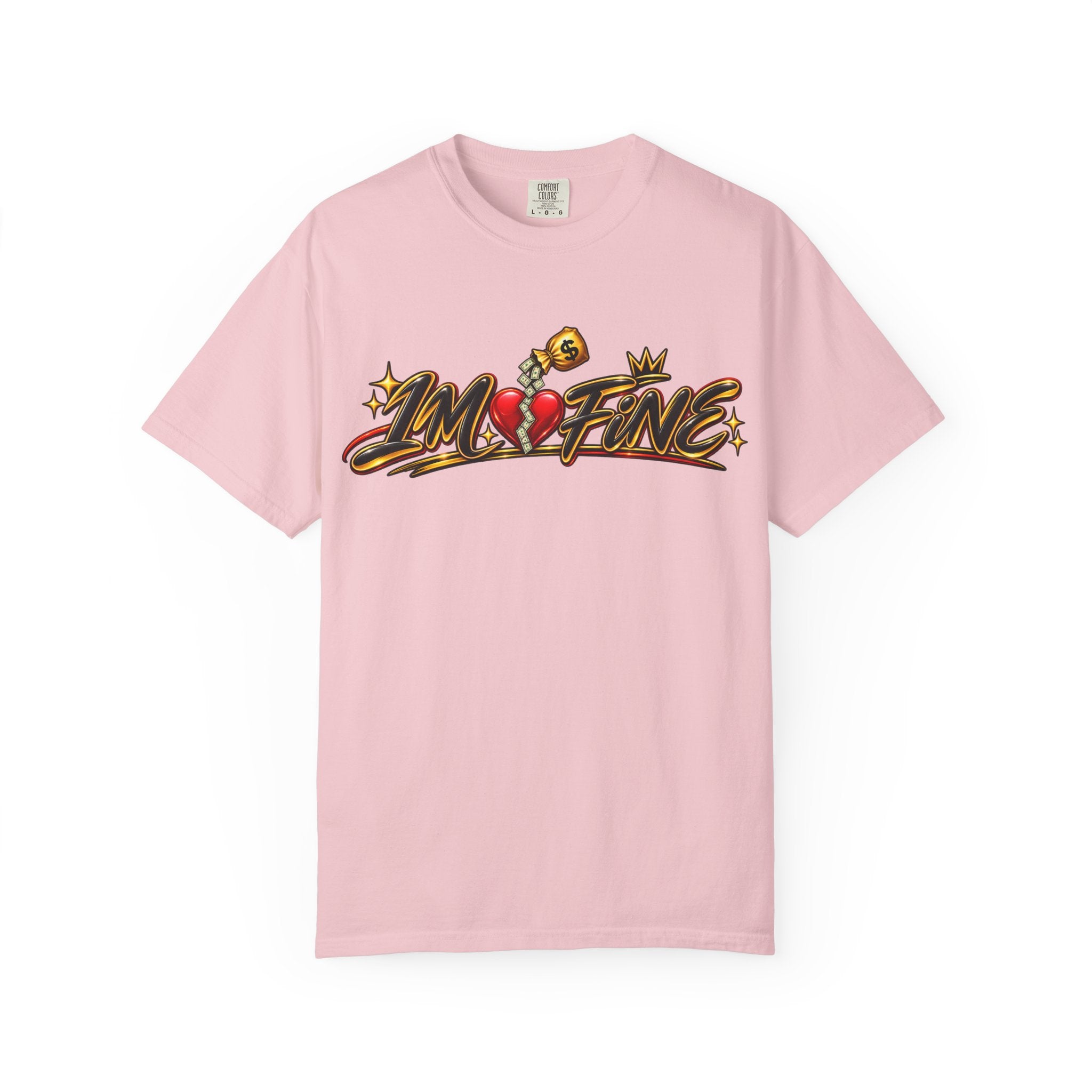 T-Shirt — "I'm Fine" Graphic Tee with Broken Heart Street Art Design