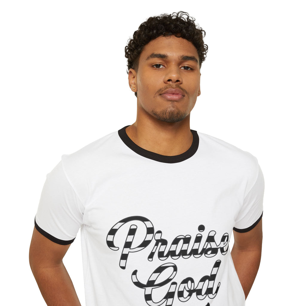 Praise God Ringer T-Shirt — Retro Script Faith Tee