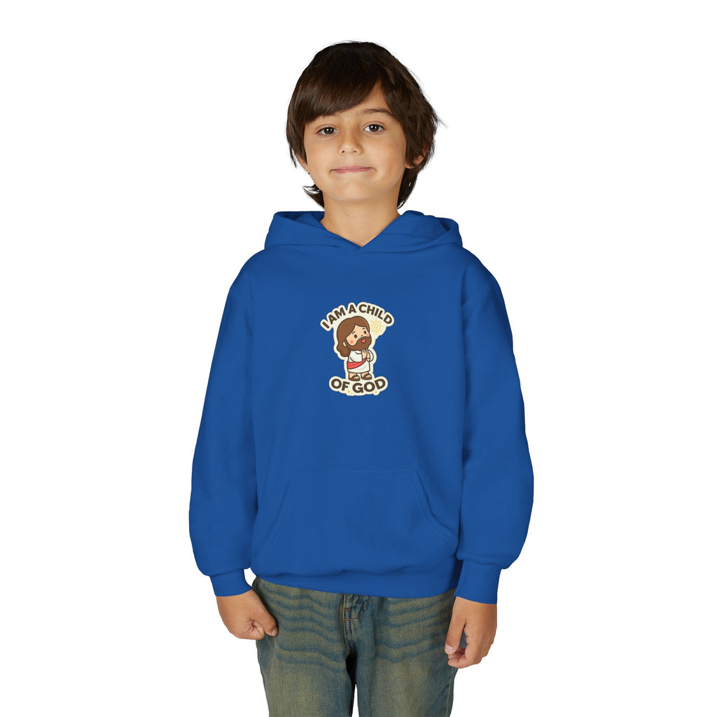 Youth Hoodie — "I Am a Child of God" Cute Kids Christian Pullover