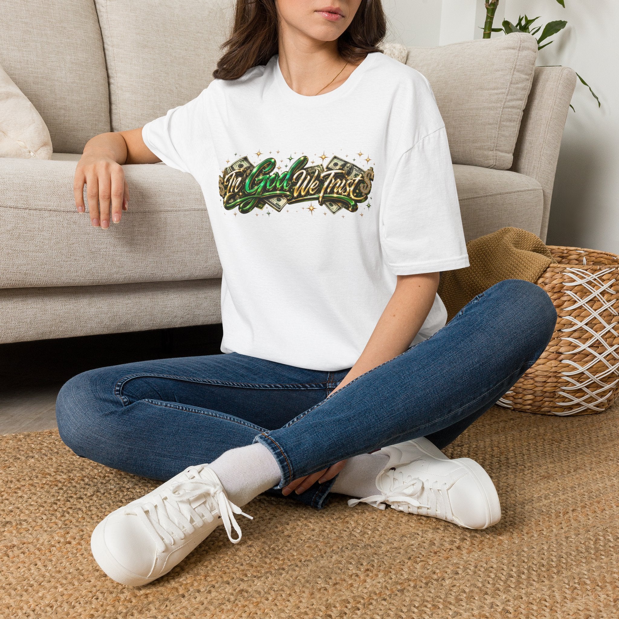 T-Shirt — "In God We Trust" Green Money Script Graphic Tee