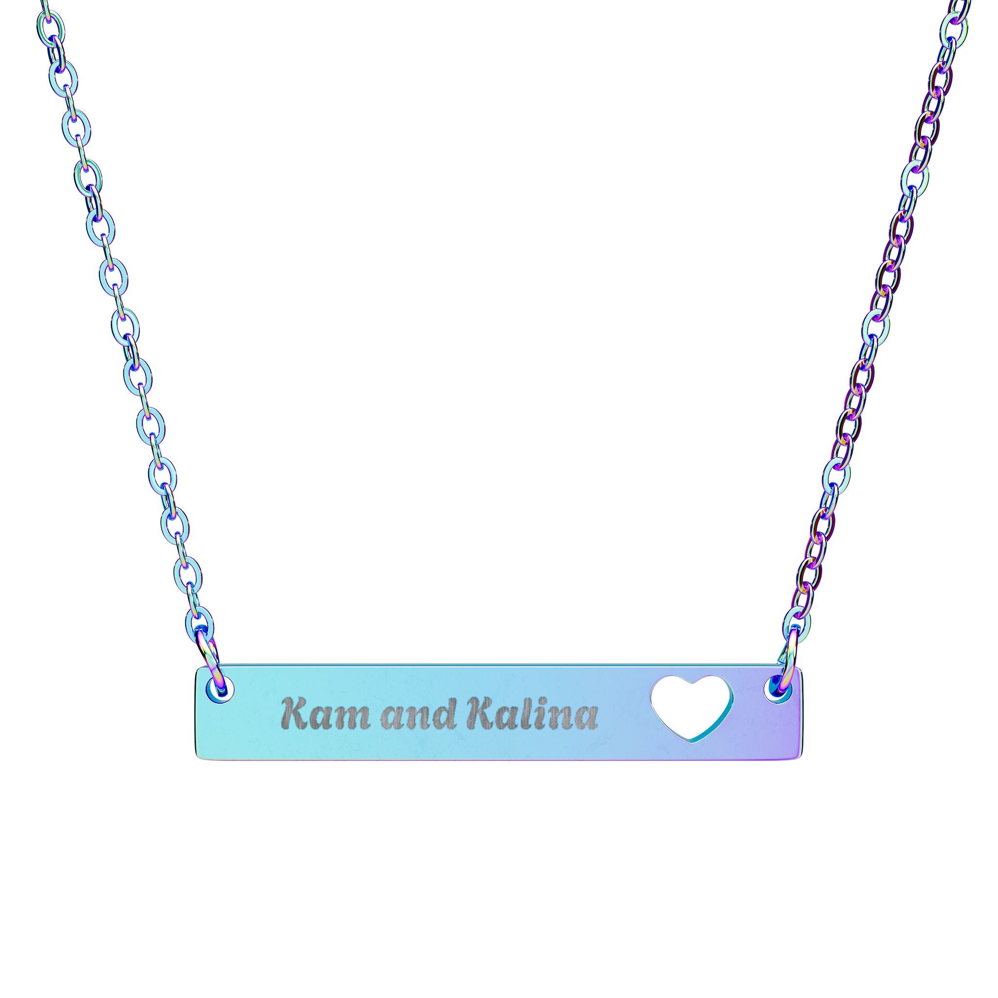 Engravable Cutout Heart Bar Necklace — Personalized Name Bar Pendant