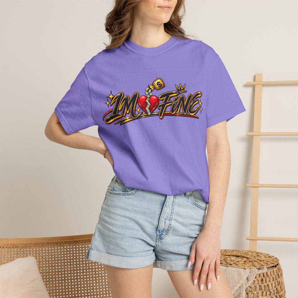 T-Shirt — "I'm Fine" Graphic Tee with Broken Heart Street Art Design