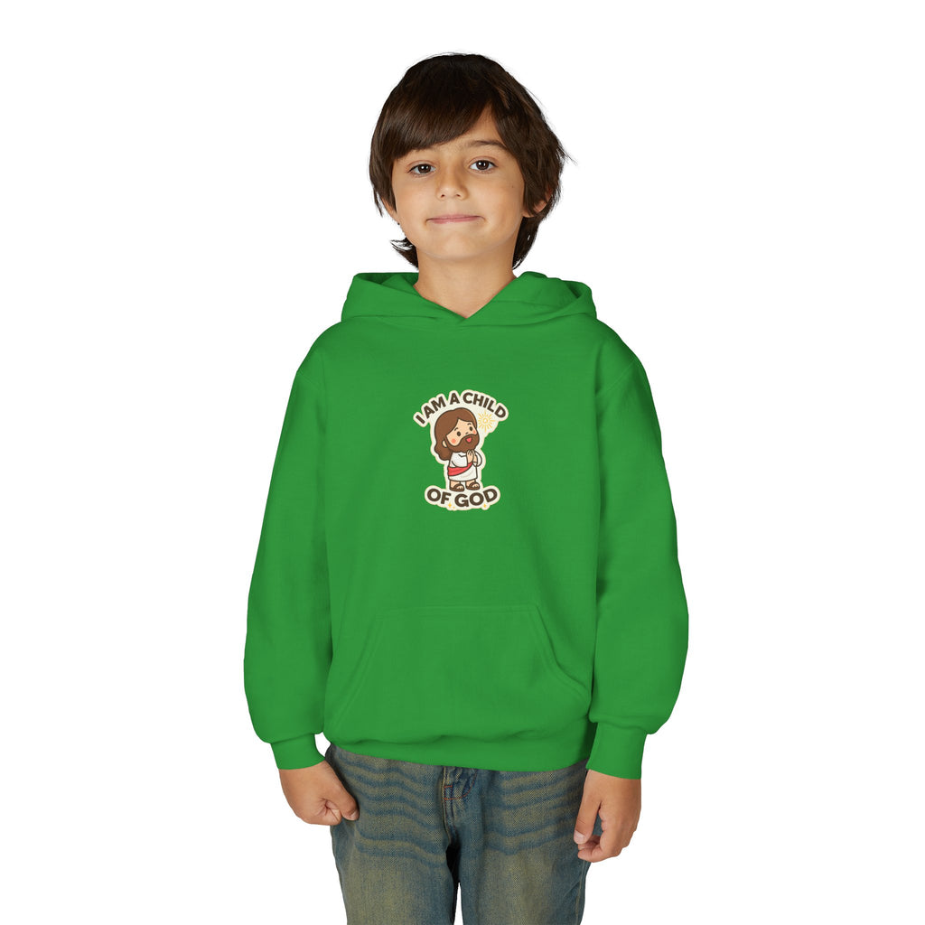 Youth Hoodie — "I Am a Child of God" Cute Kids Christian Pullover