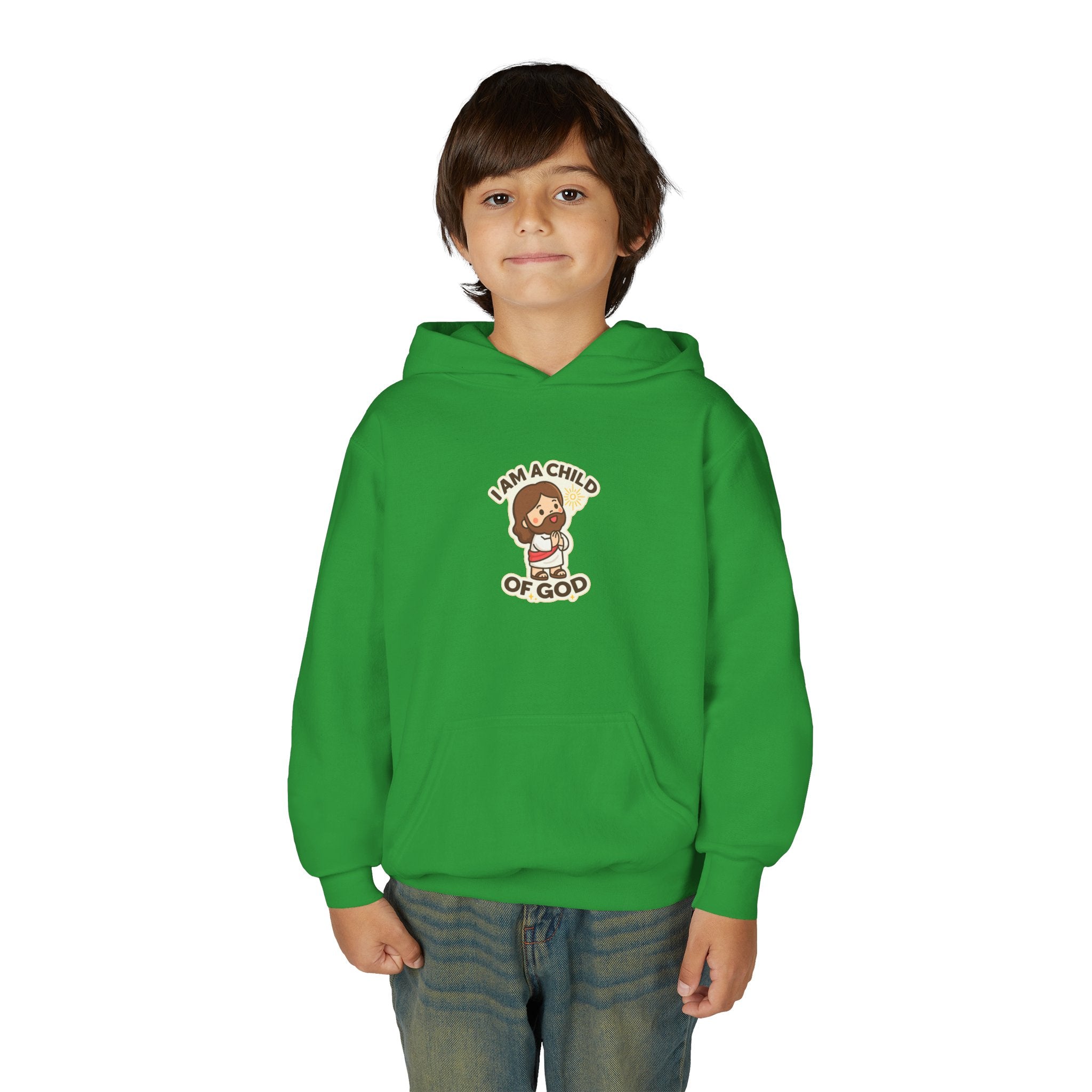 Youth Hoodie — "I Am a Child of God" Cute Kids Christian Pullover