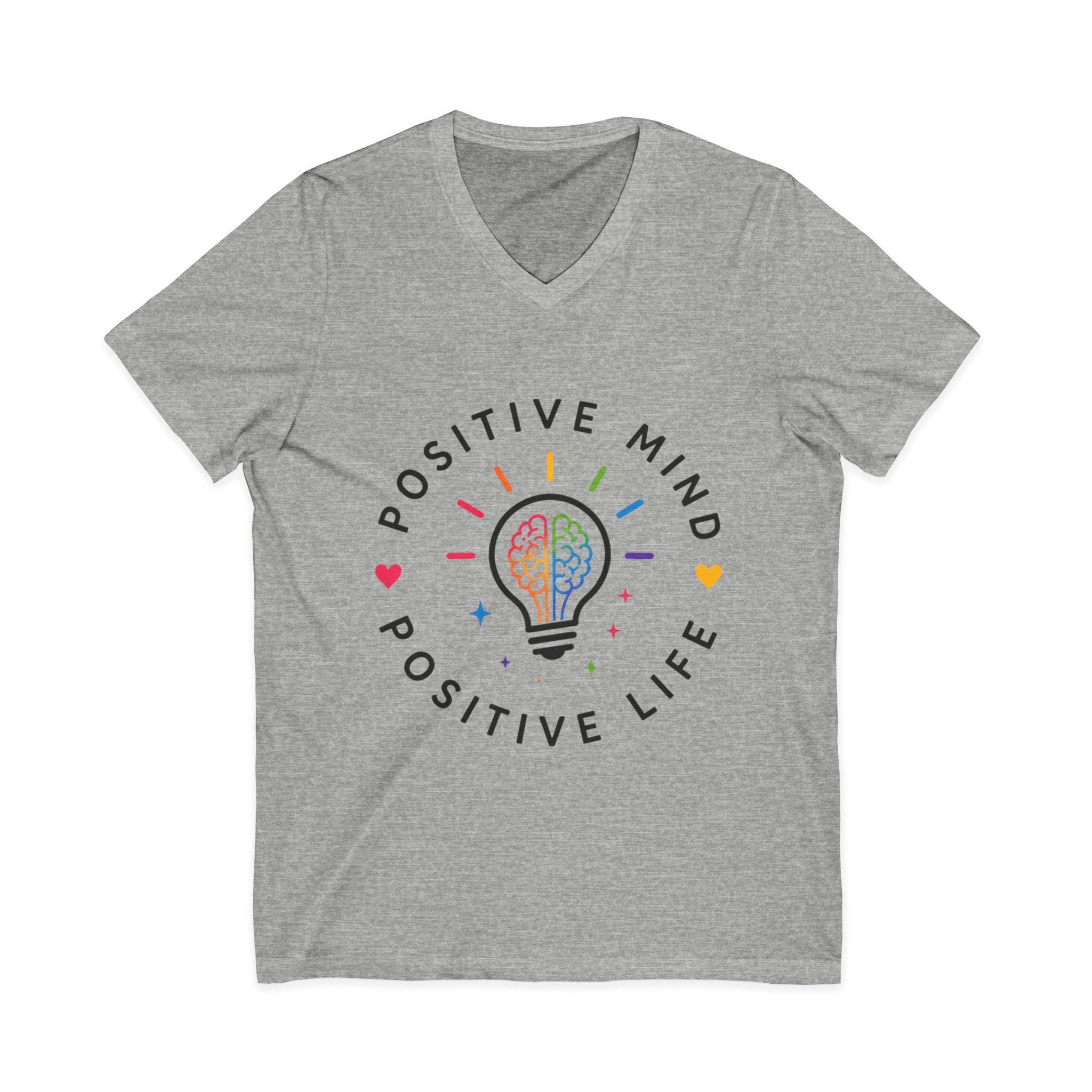 Positive Mind Positive Life V-Neck Tee — Inspirational Lightbulb Design