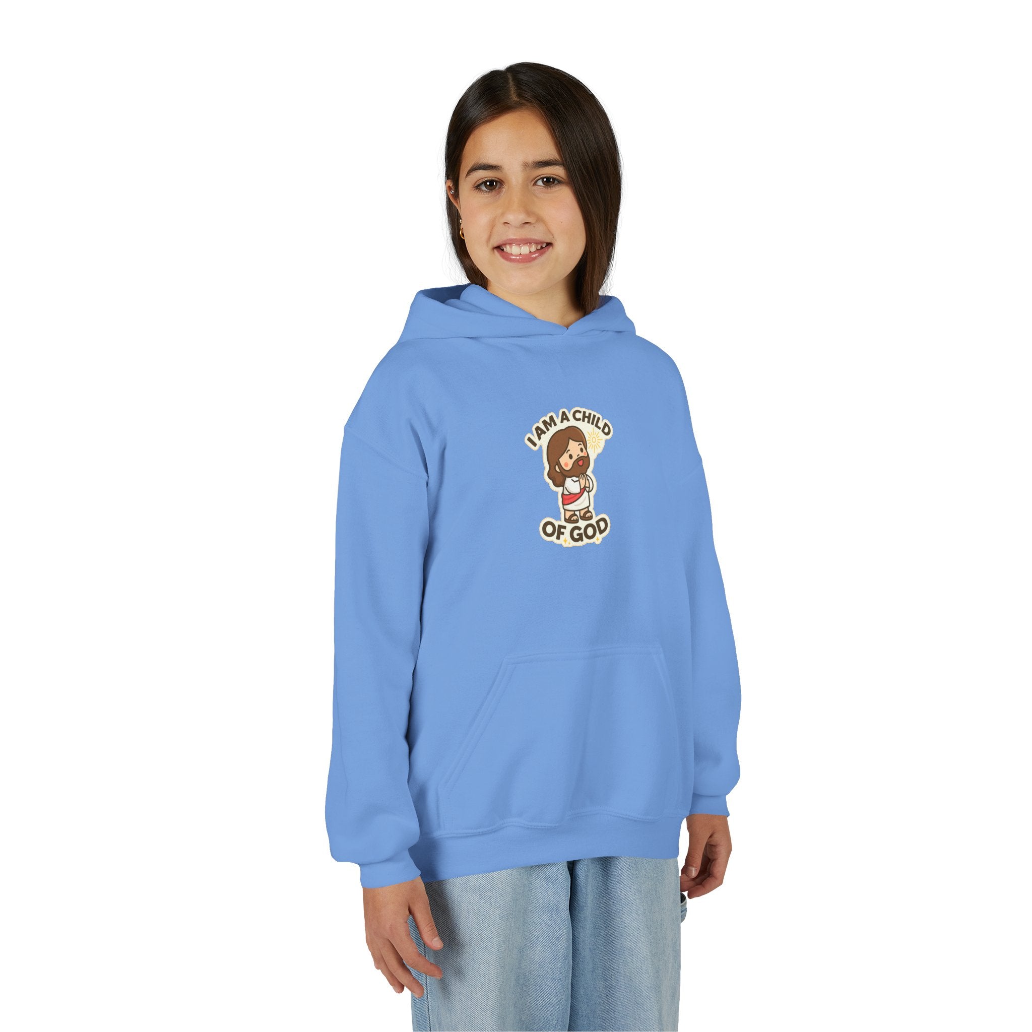 Youth Hoodie — "I Am a Child of God" Cute Kids Christian Pullover