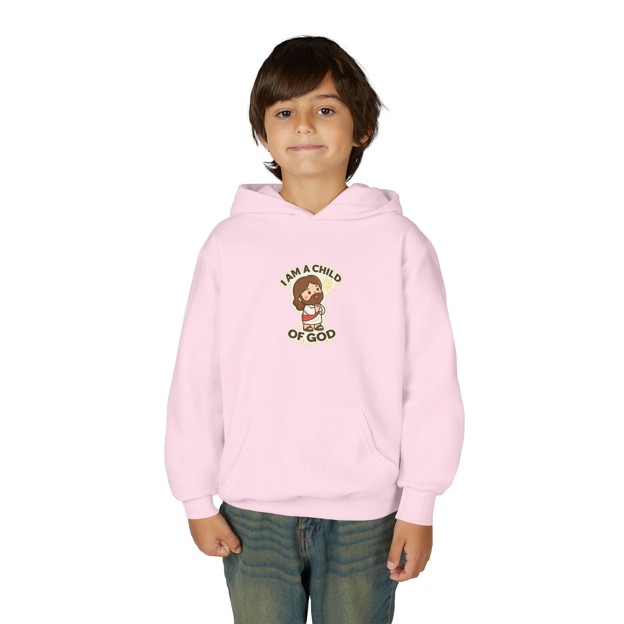 Youth Hoodie — "I Am a Child of God" Cute Kids Christian Pullover