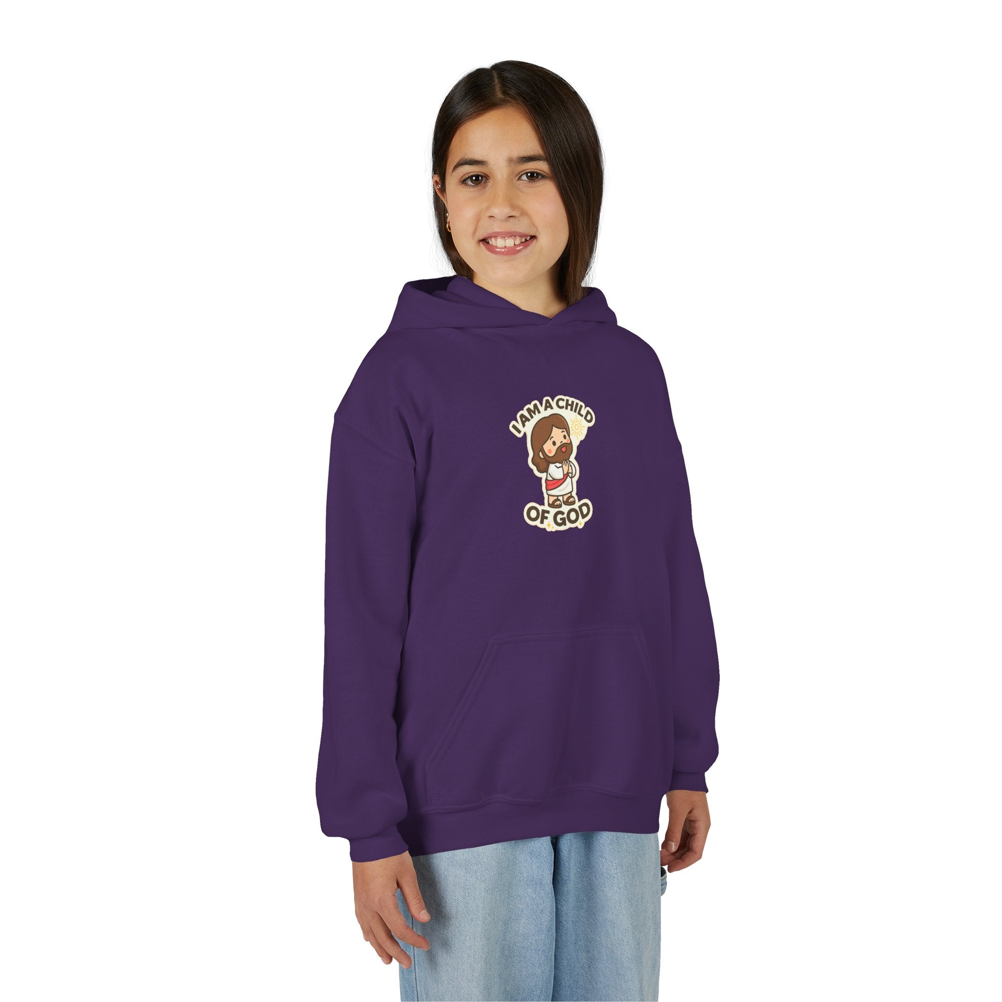 Youth Hoodie — "I Am a Child of God" Cute Kids Christian Pullover