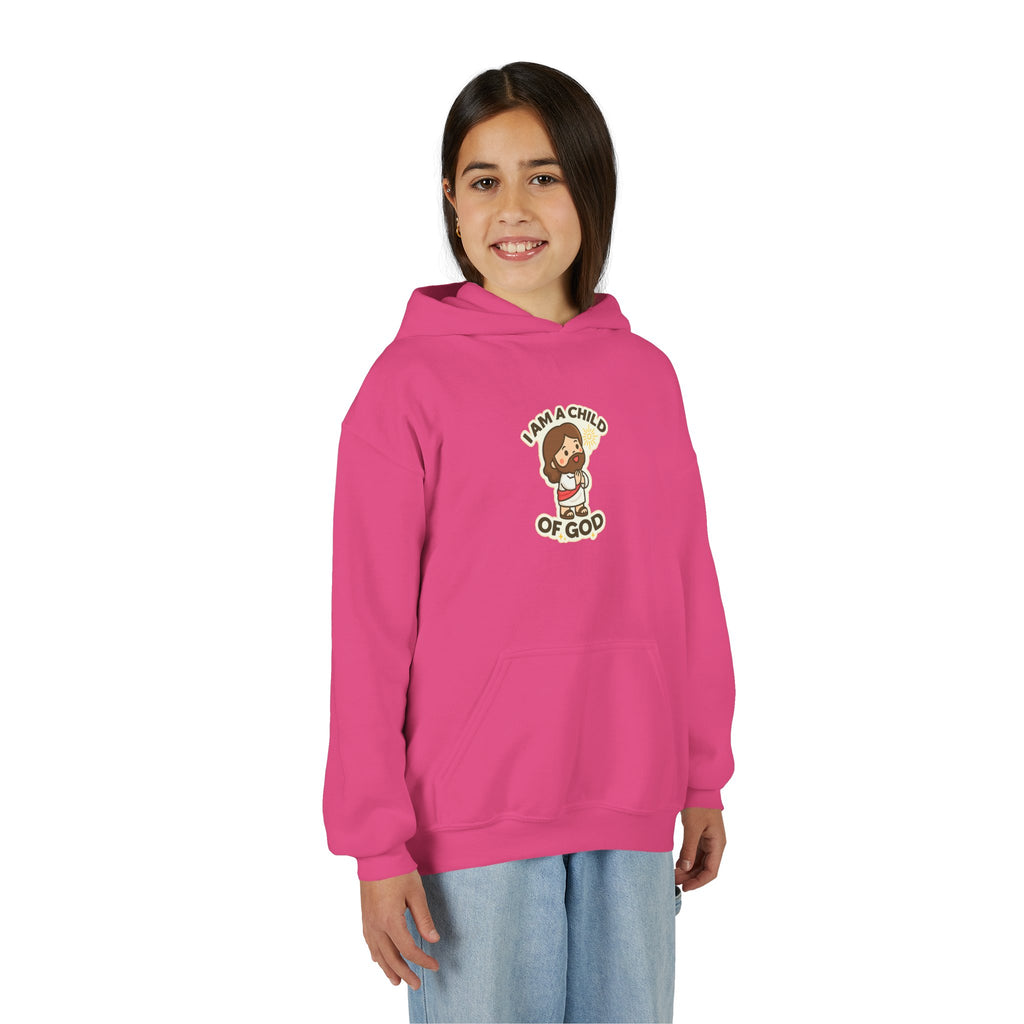 Youth Hoodie — "I Am a Child of God" Cute Kids Christian Pullover