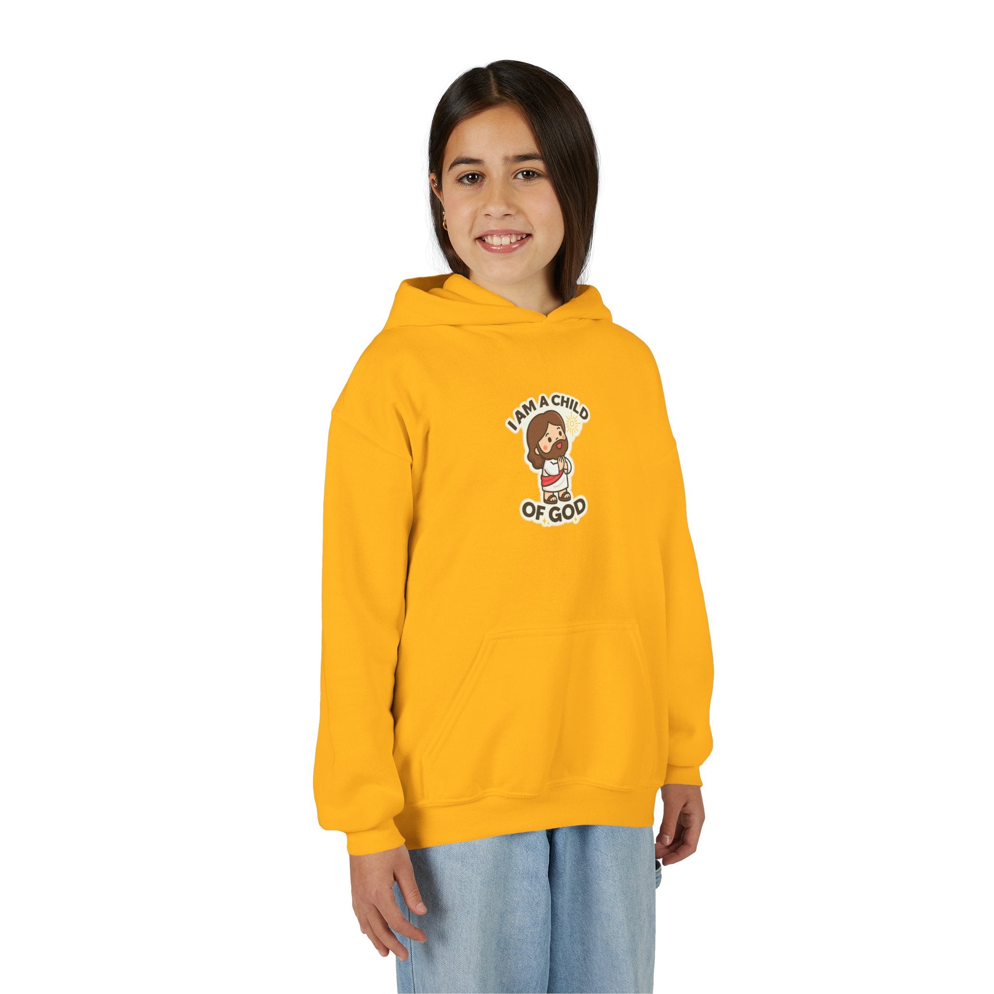 Youth Hoodie — "I Am a Child of God" Cute Kids Christian Pullover