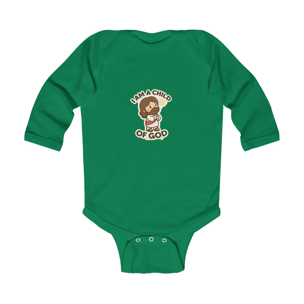 Infant Bodysuit - "I Am a Child of God" Cute Jesus Baby Long Sleeve Onesie