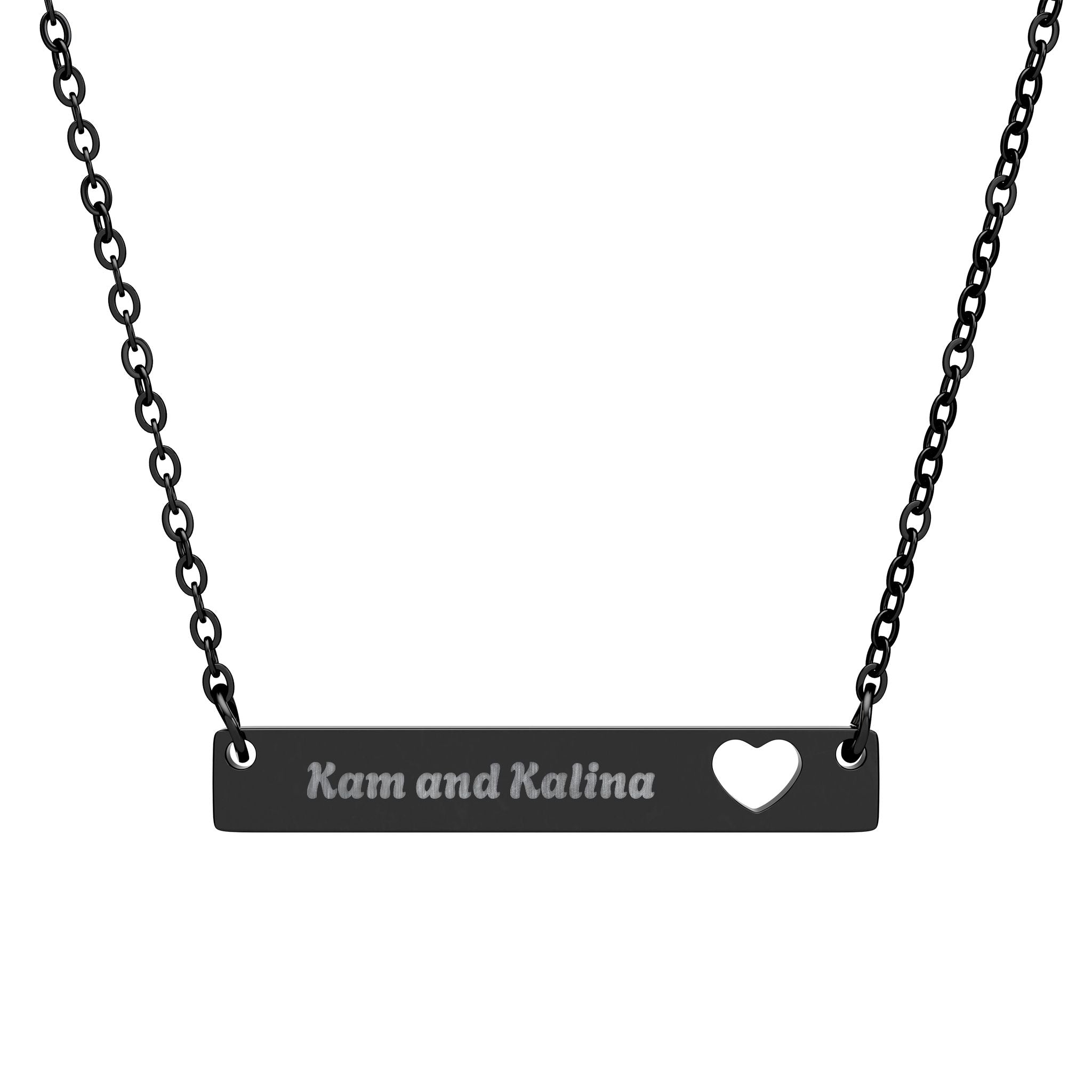 Engravable Cutout Heart Bar Necklace — Personalized Name Bar Pendant