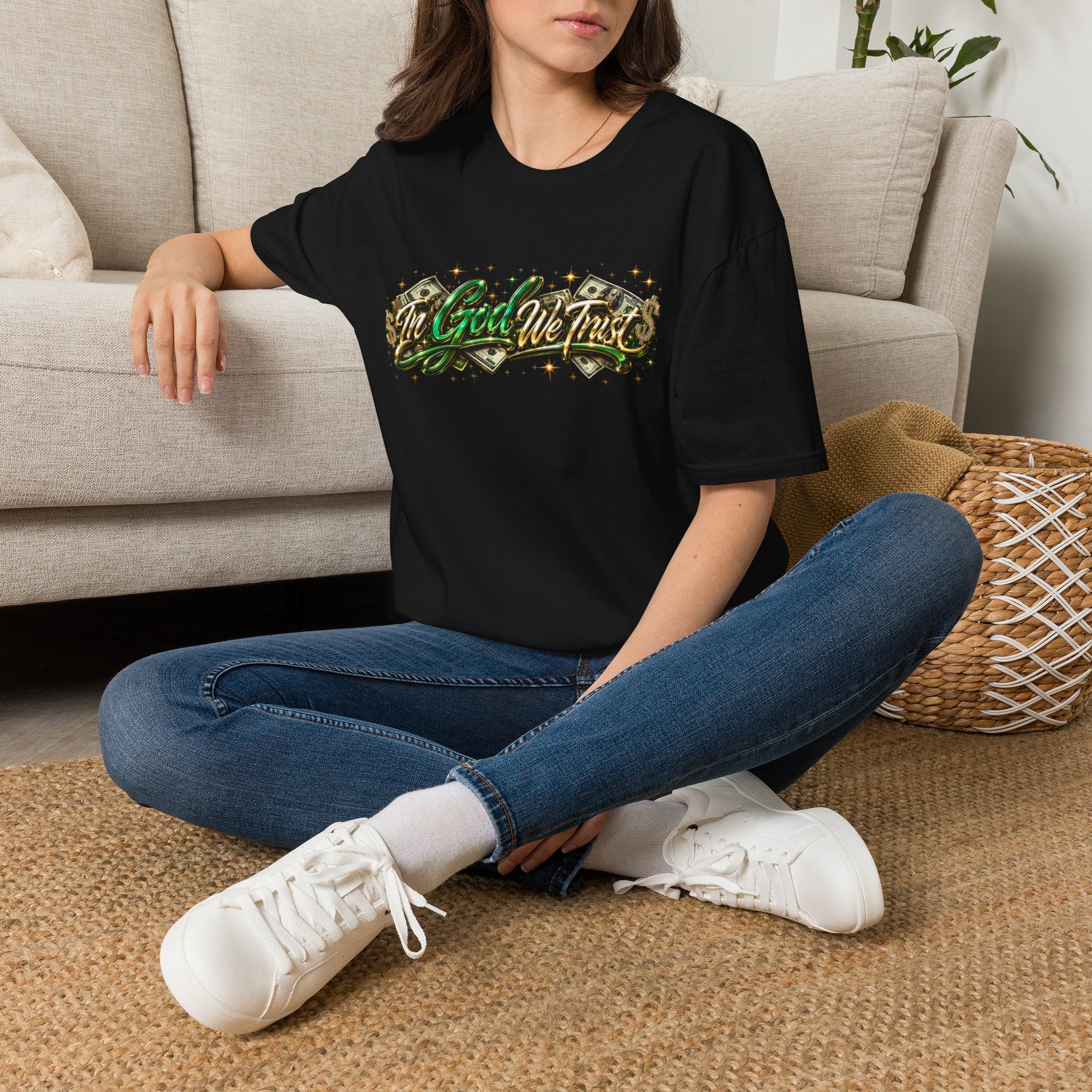 T-Shirt — "In God We Trust" Green Money Script Graphic Tee