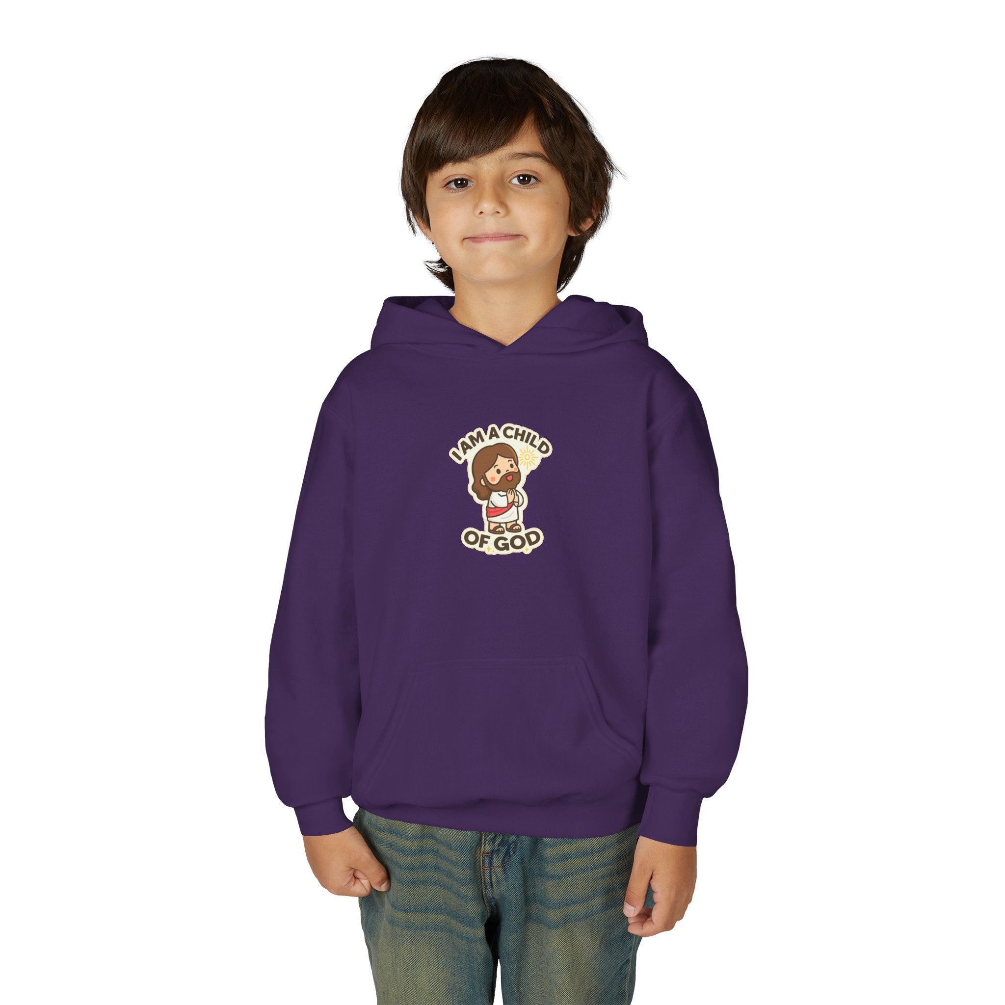 Youth Hoodie — "I Am a Child of God" Cute Kids Christian Pullover