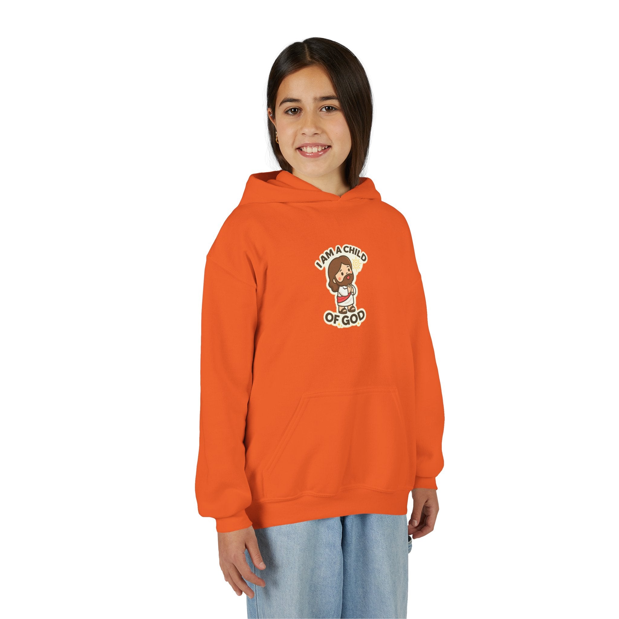 Youth Hoodie — "I Am a Child of God" Cute Kids Christian Pullover