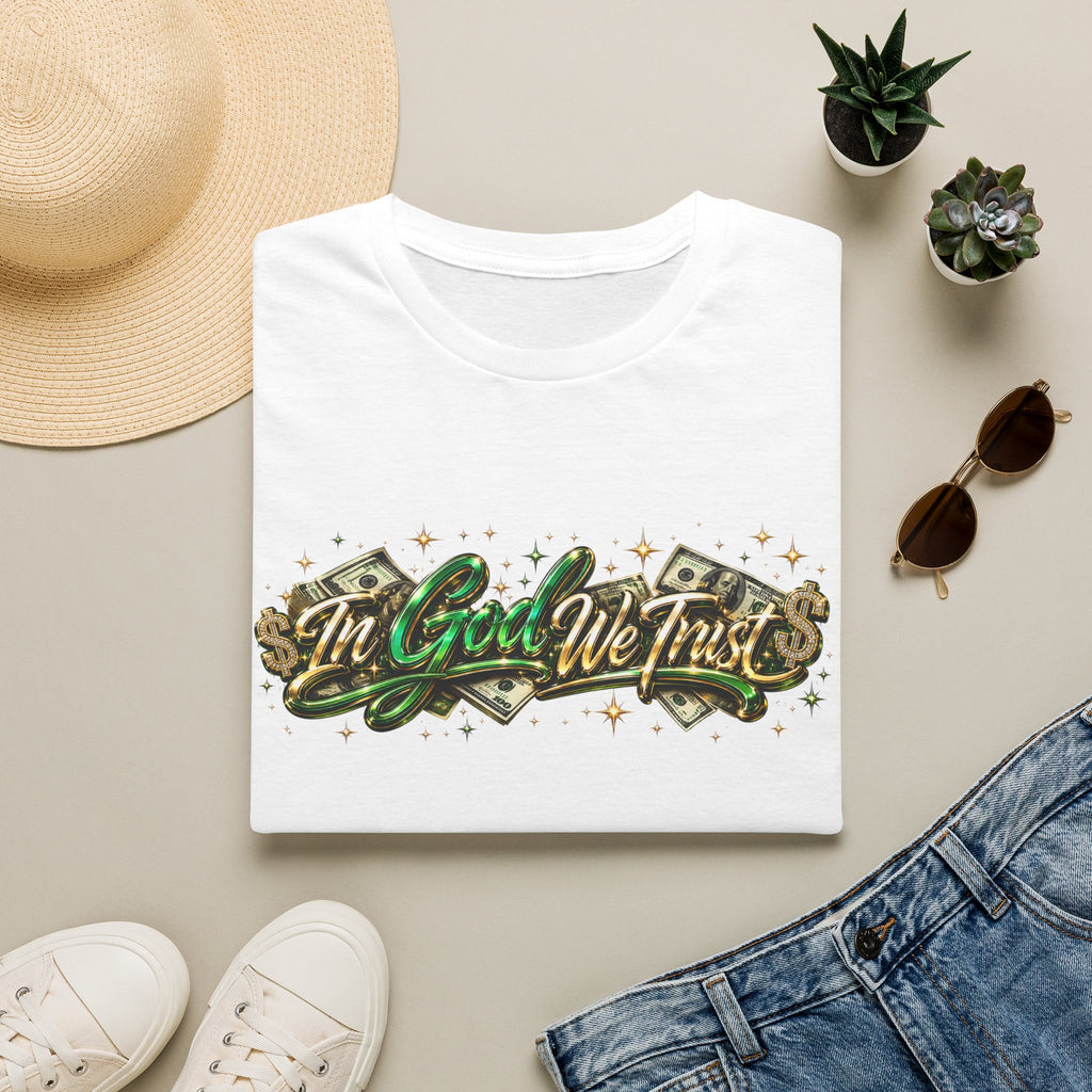 T-Shirt — "In God We Trust" Green Money Script Graphic Tee