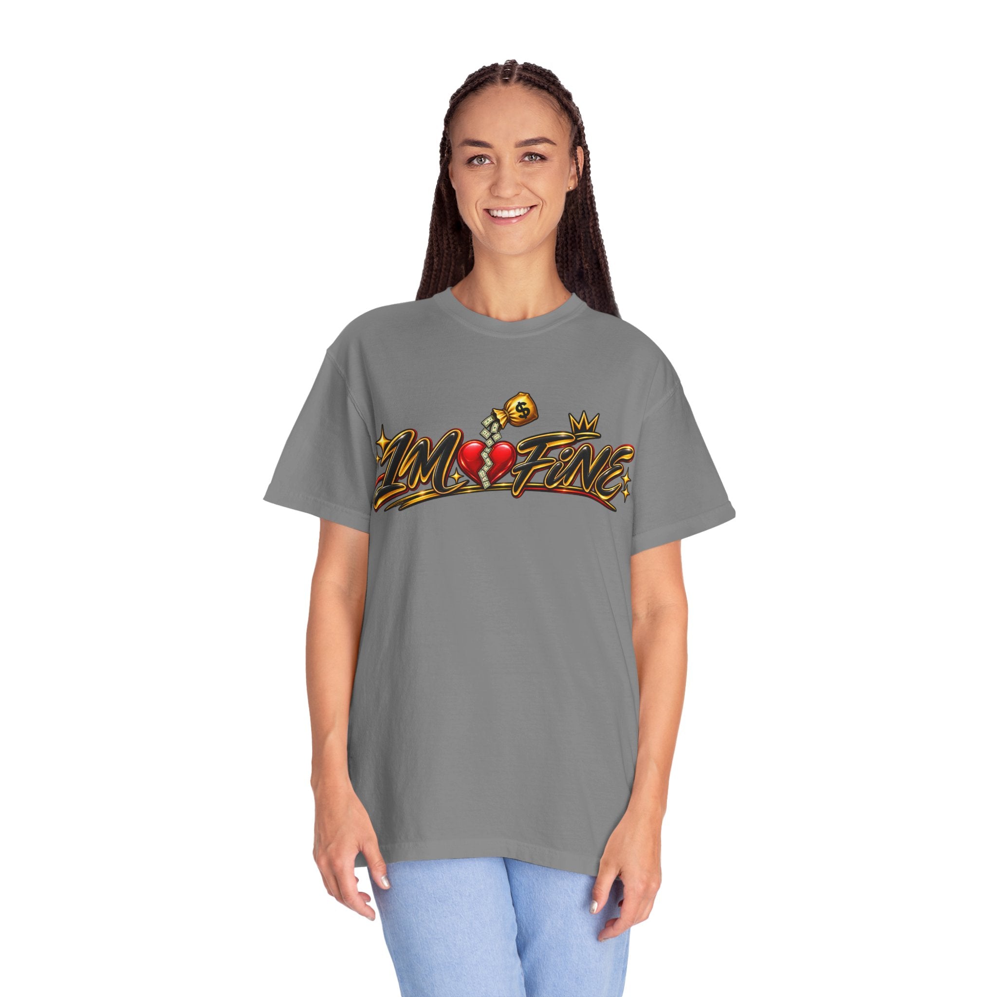 T-Shirt — "I'm Fine" Graphic Tee with Broken Heart Street Art Design