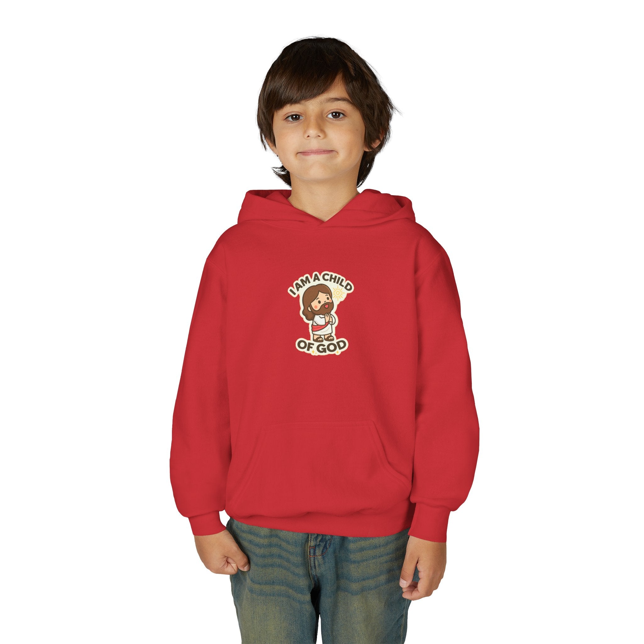 Youth Hoodie — "I Am a Child of God" Cute Kids Christian Pullover