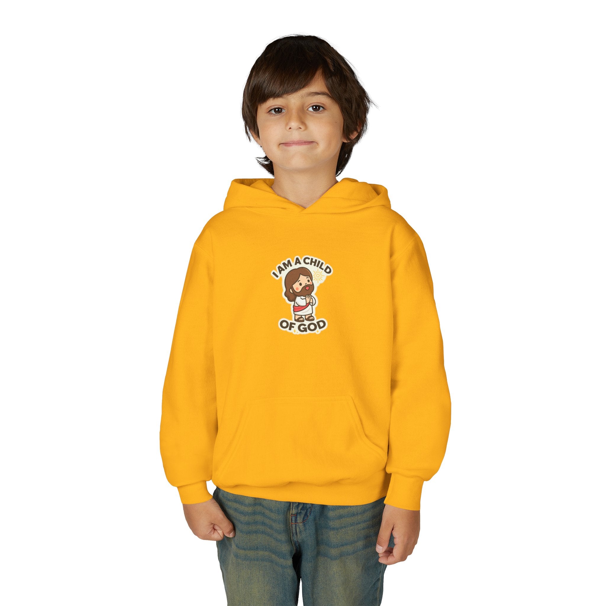 Youth Hoodie — "I Am a Child of God" Cute Kids Christian Pullover
