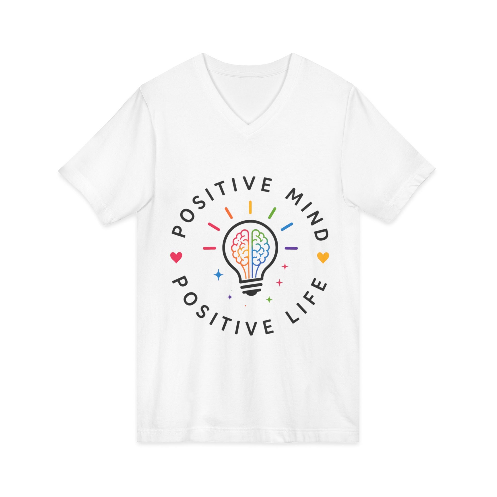 Positive Mind Positive Life V-Neck Tee — Inspirational Lightbulb Design