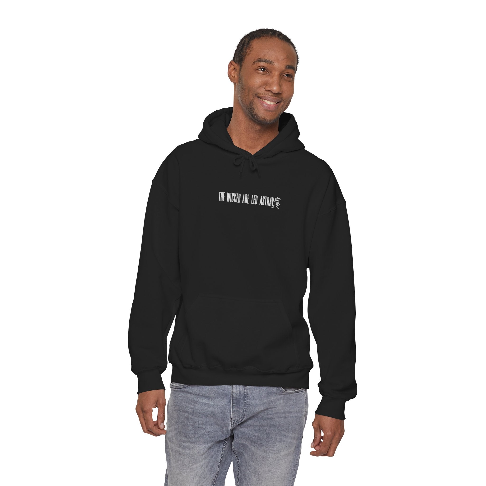 The Wicked Are Led Astray Hoodie — Minimal Gothic Graphic Hoodie