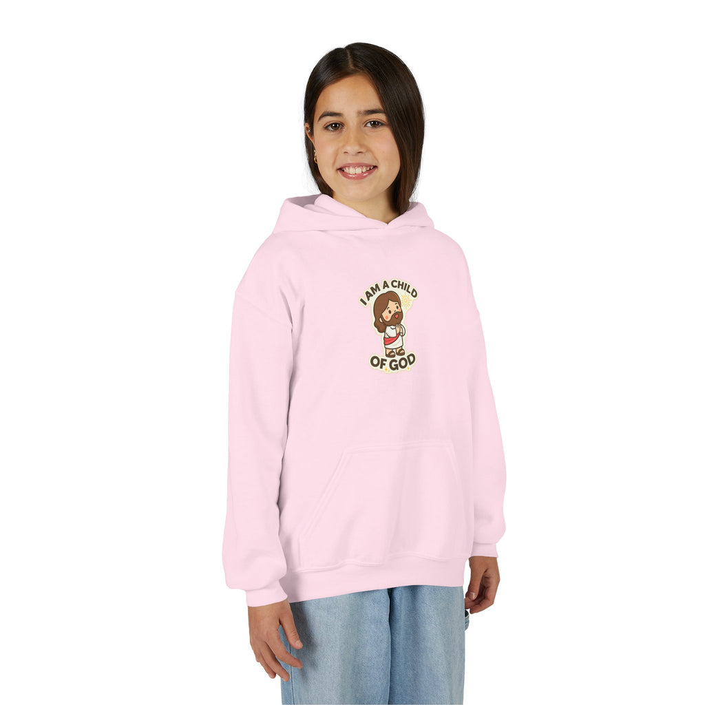 Youth Hoodie — "I Am a Child of God" Cute Kids Christian Pullover