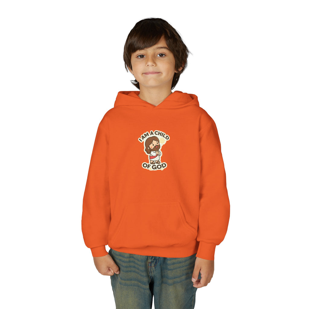 Youth Hoodie — "I Am a Child of God" Cute Kids Christian Pullover