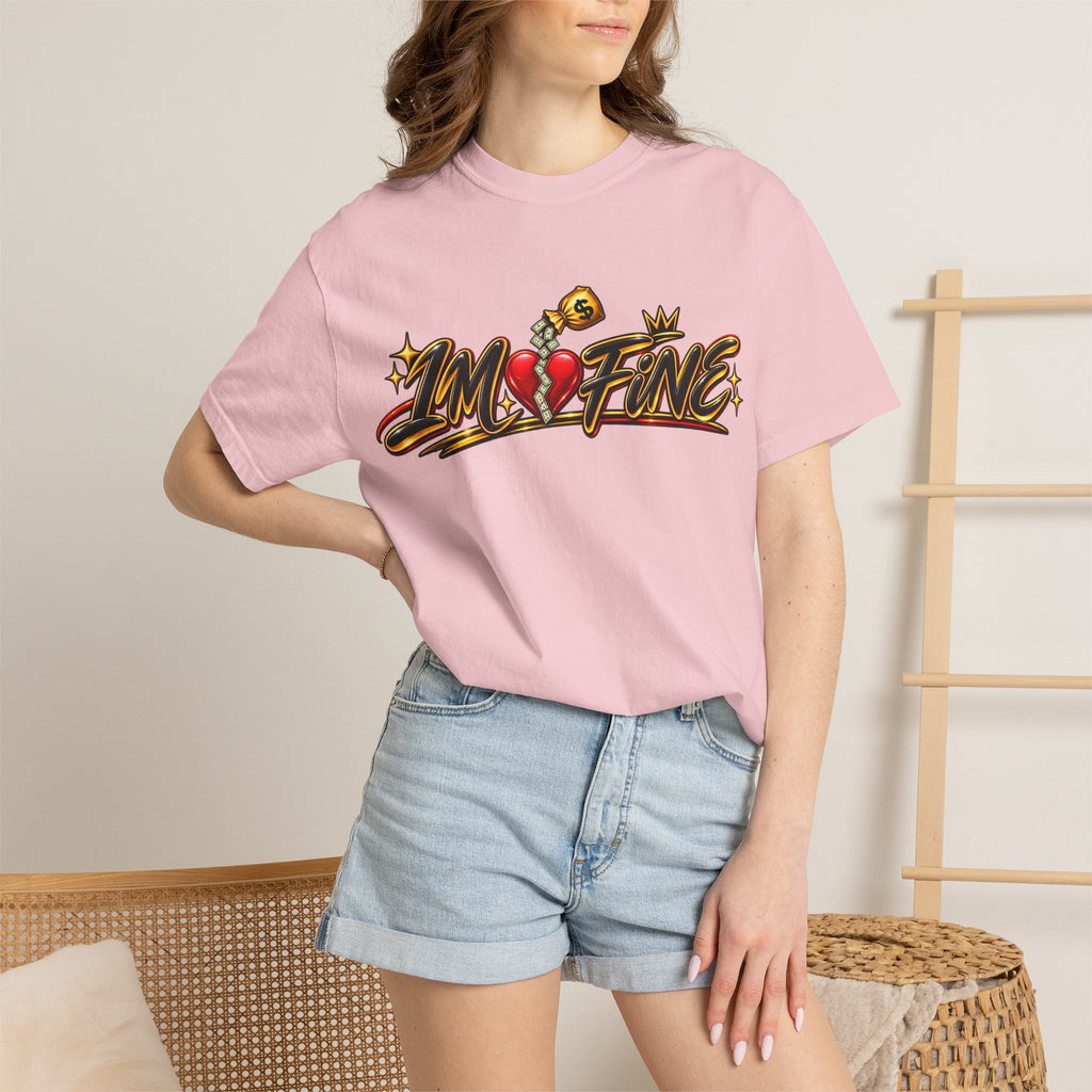 T-Shirt — "I'm Fine" Graphic Tee with Broken Heart Street Art Design