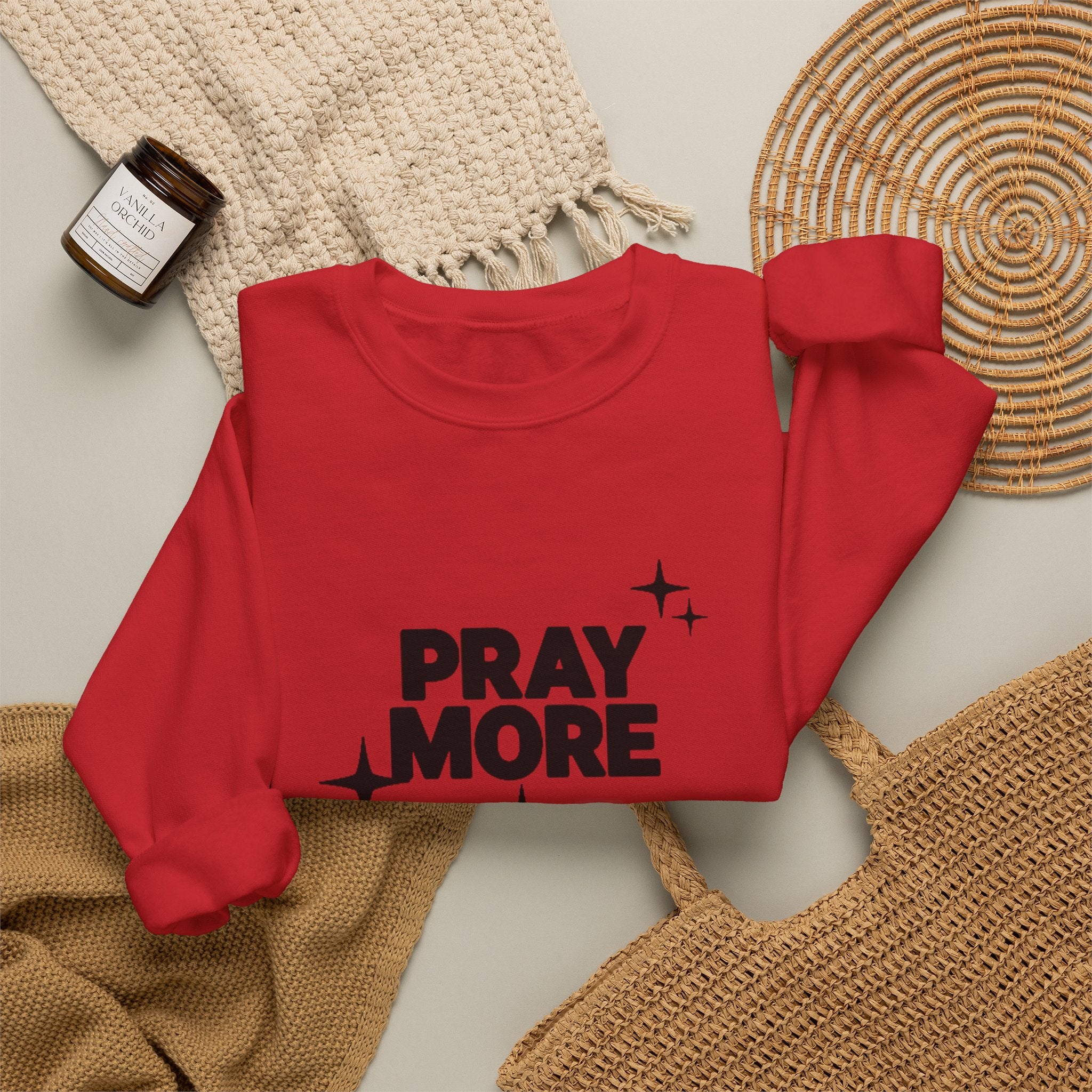 Pray More Crewneck Sweatshirt — Inspirational Christian Faith Graphic
