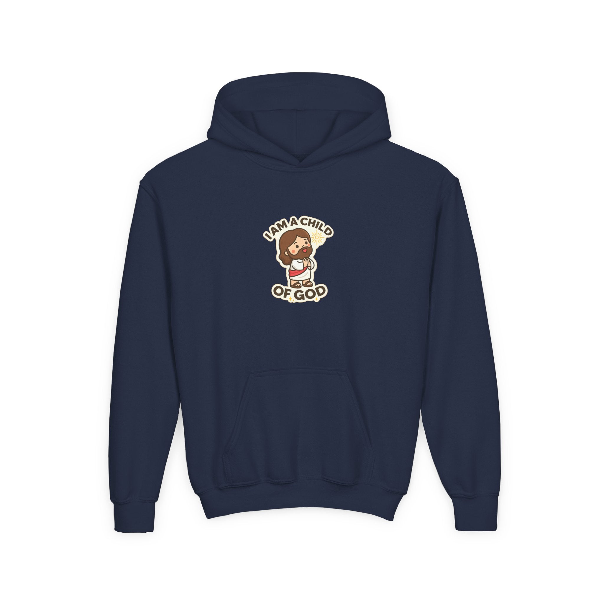 Youth Hoodie — "I Am a Child of God" Cute Kids Christian Pullover
