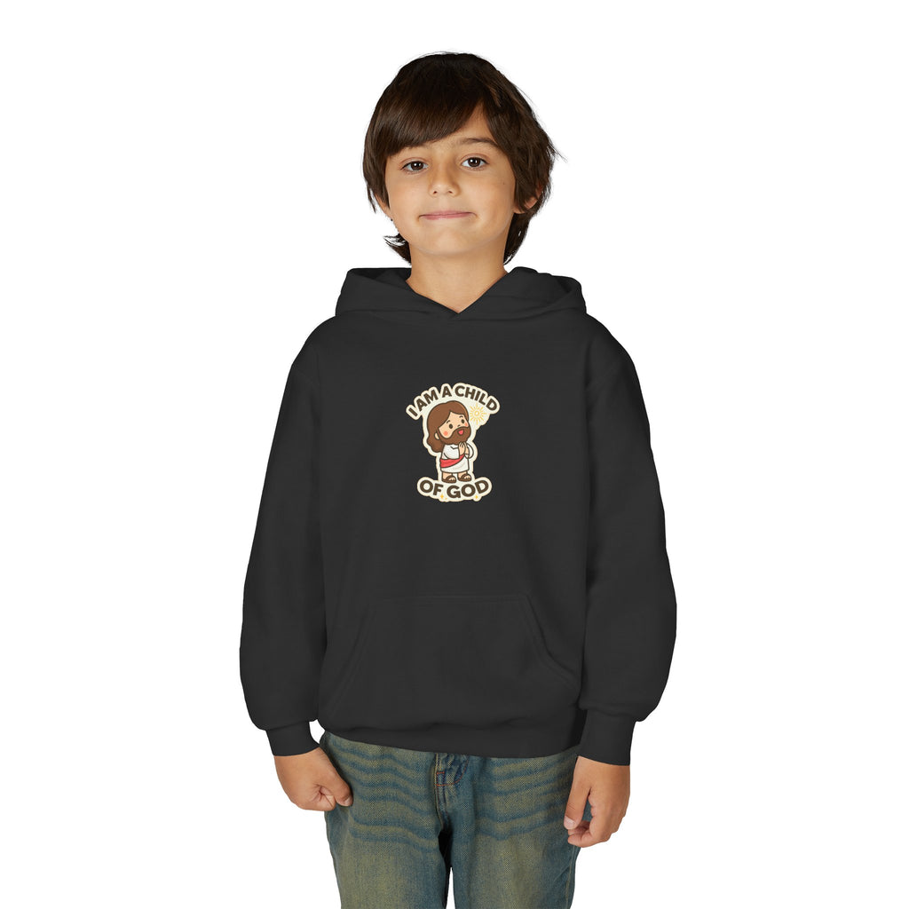 Youth Hoodie — "I Am a Child of God" Cute Kids Christian Pullover
