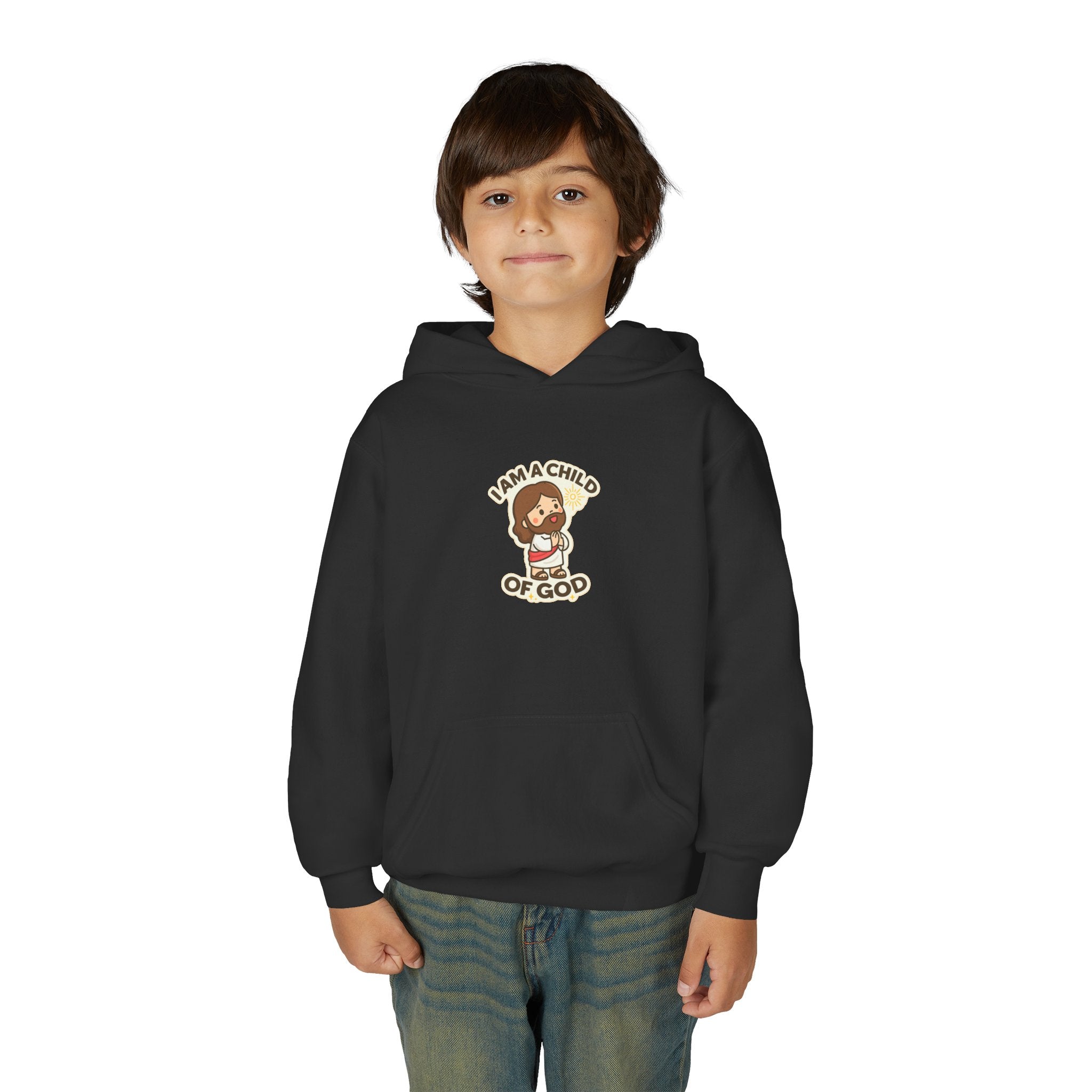 Youth Hoodie — "I Am a Child of God" Cute Kids Christian Pullover