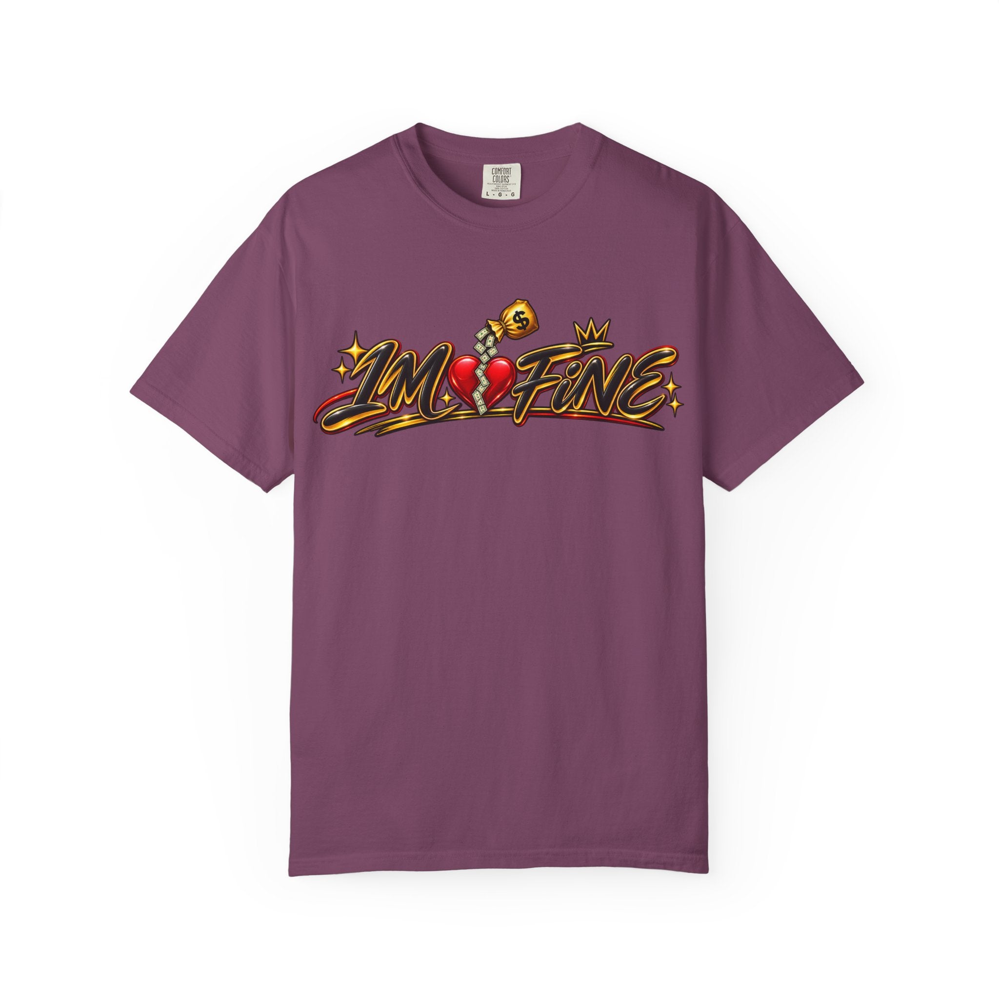 T-Shirt — "I'm Fine" Graphic Tee with Broken Heart Street Art Design