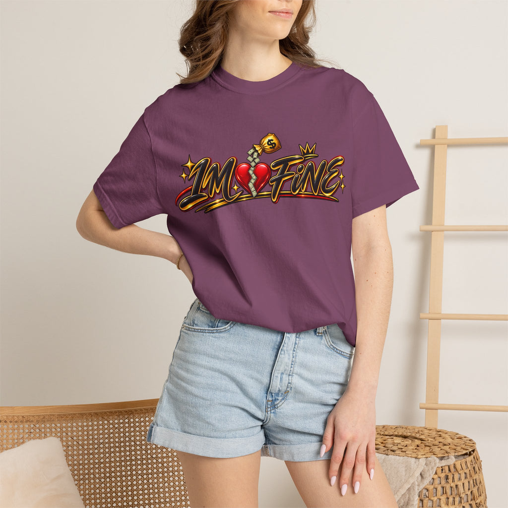 T-Shirt — "I'm Fine" Graphic Tee with Broken Heart Street Art Design