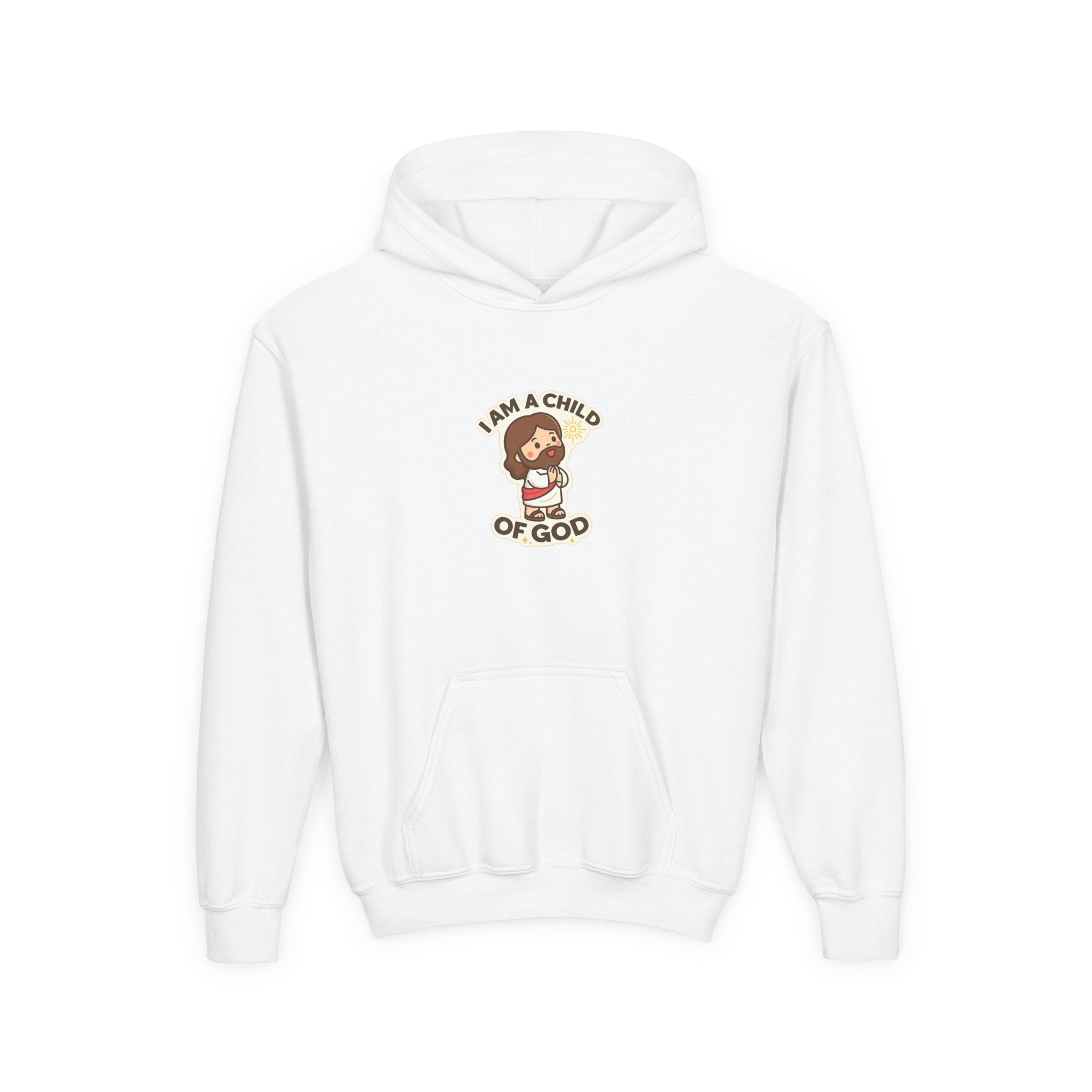 Youth Hoodie — "I Am a Child of God" Cute Kids Christian Pullover