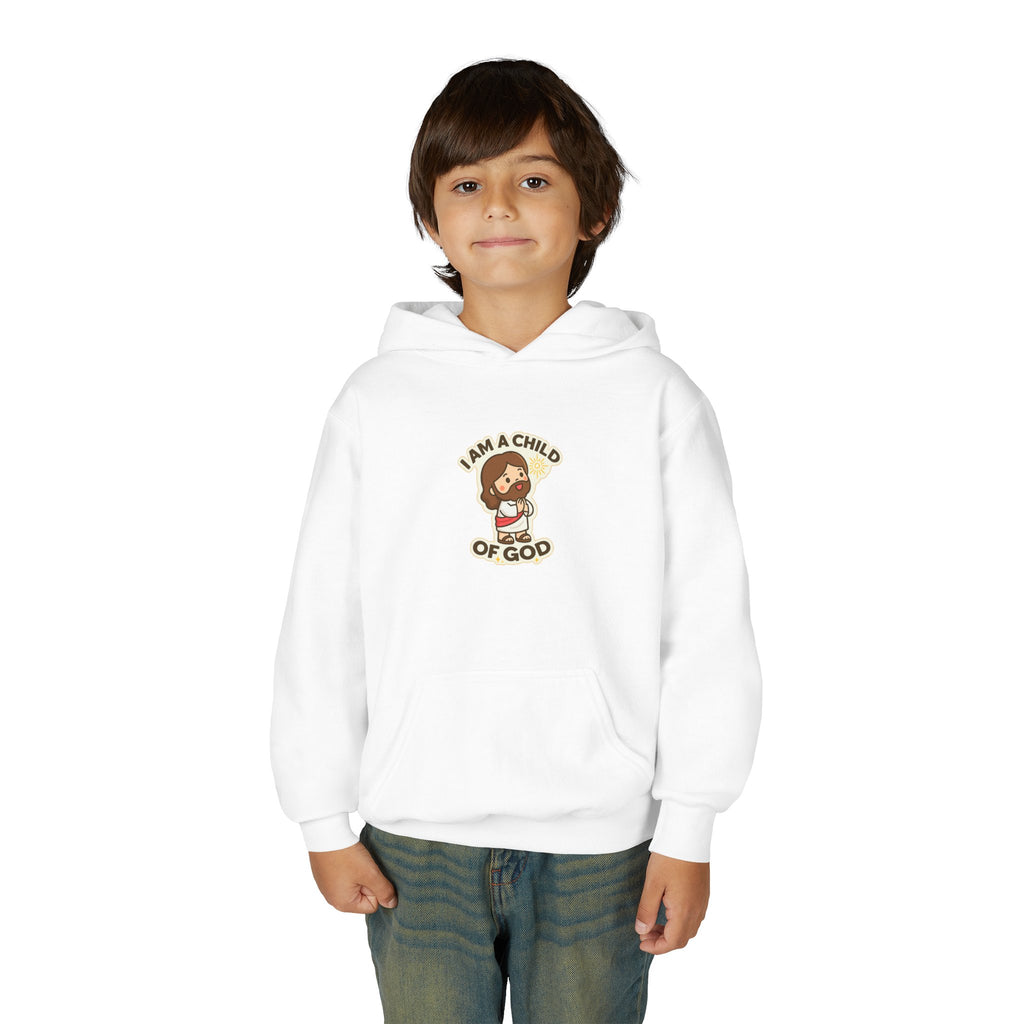 Youth Hoodie — "I Am a Child of God" Cute Kids Christian Pullover