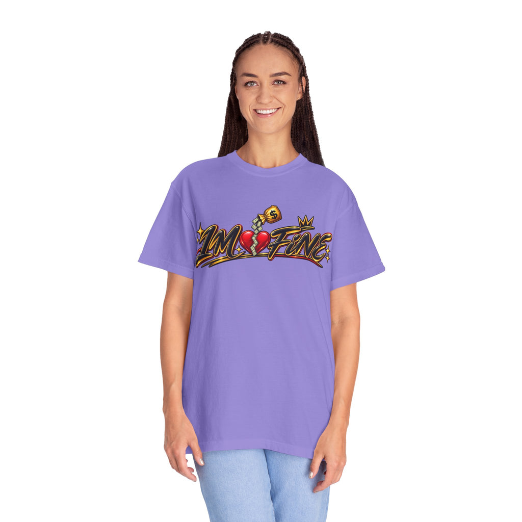T-Shirt — "I'm Fine" Graphic Tee with Broken Heart Street Art Design