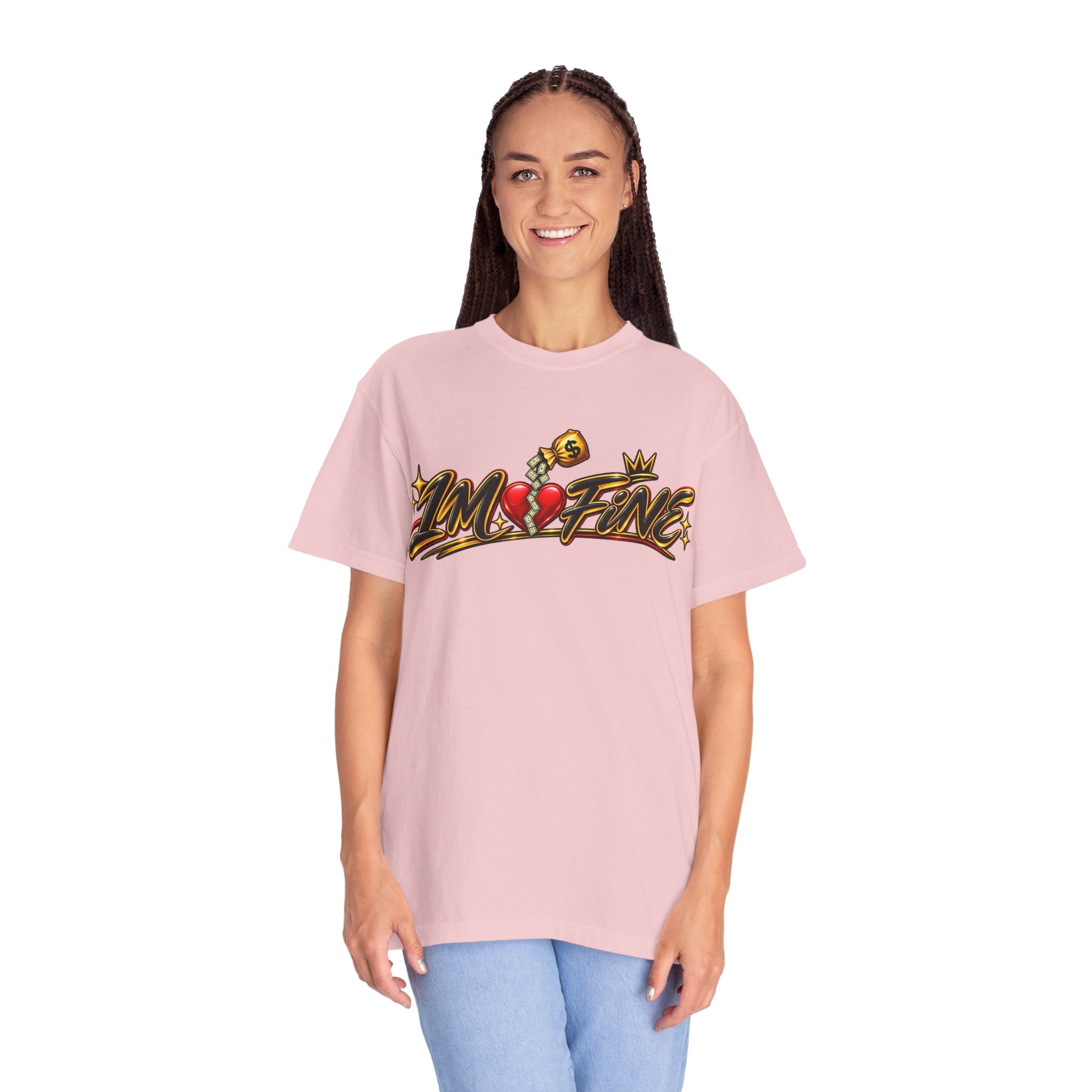 T-Shirt — "I'm Fine" Graphic Tee with Broken Heart Street Art Design