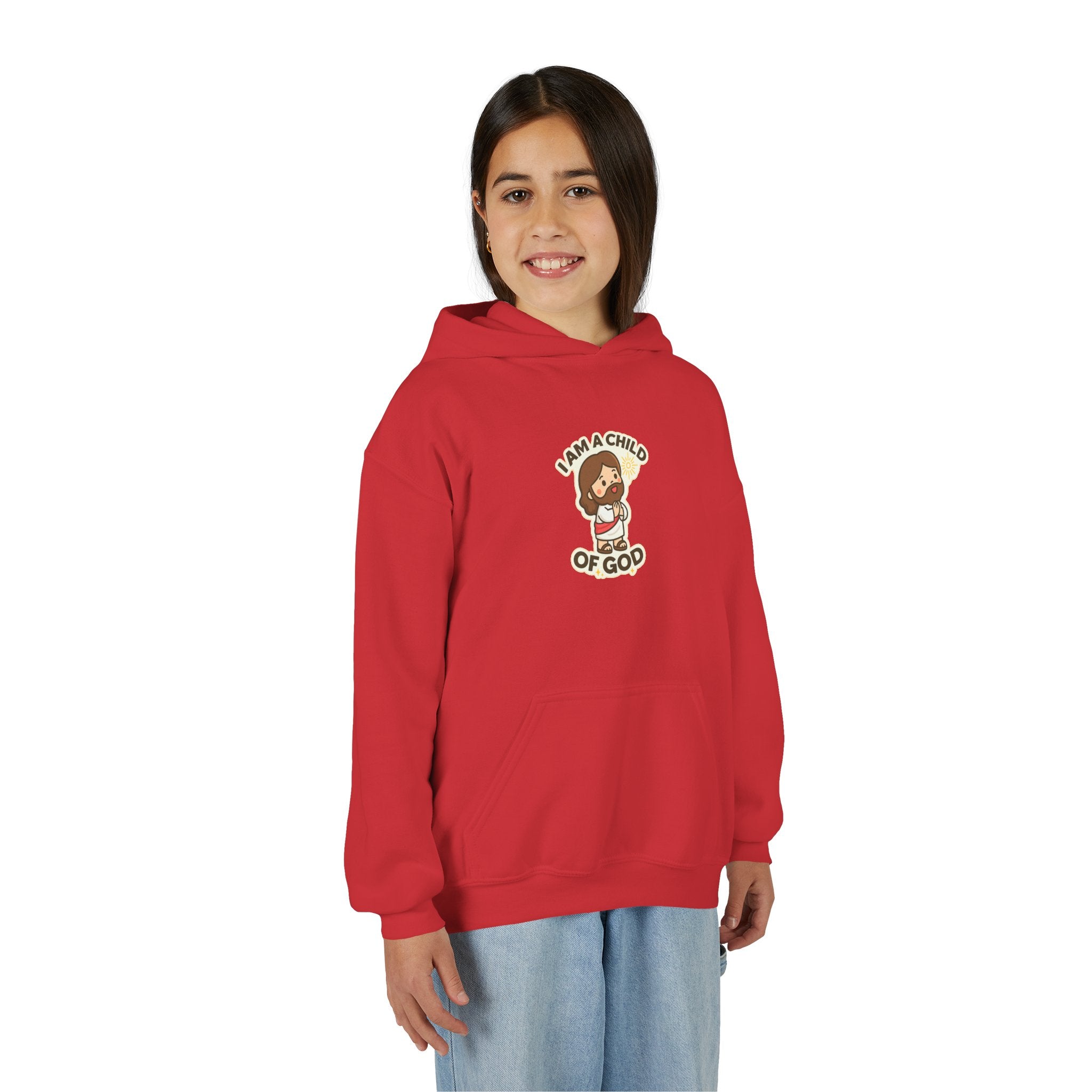Youth Hoodie — "I Am a Child of God" Cute Kids Christian Pullover