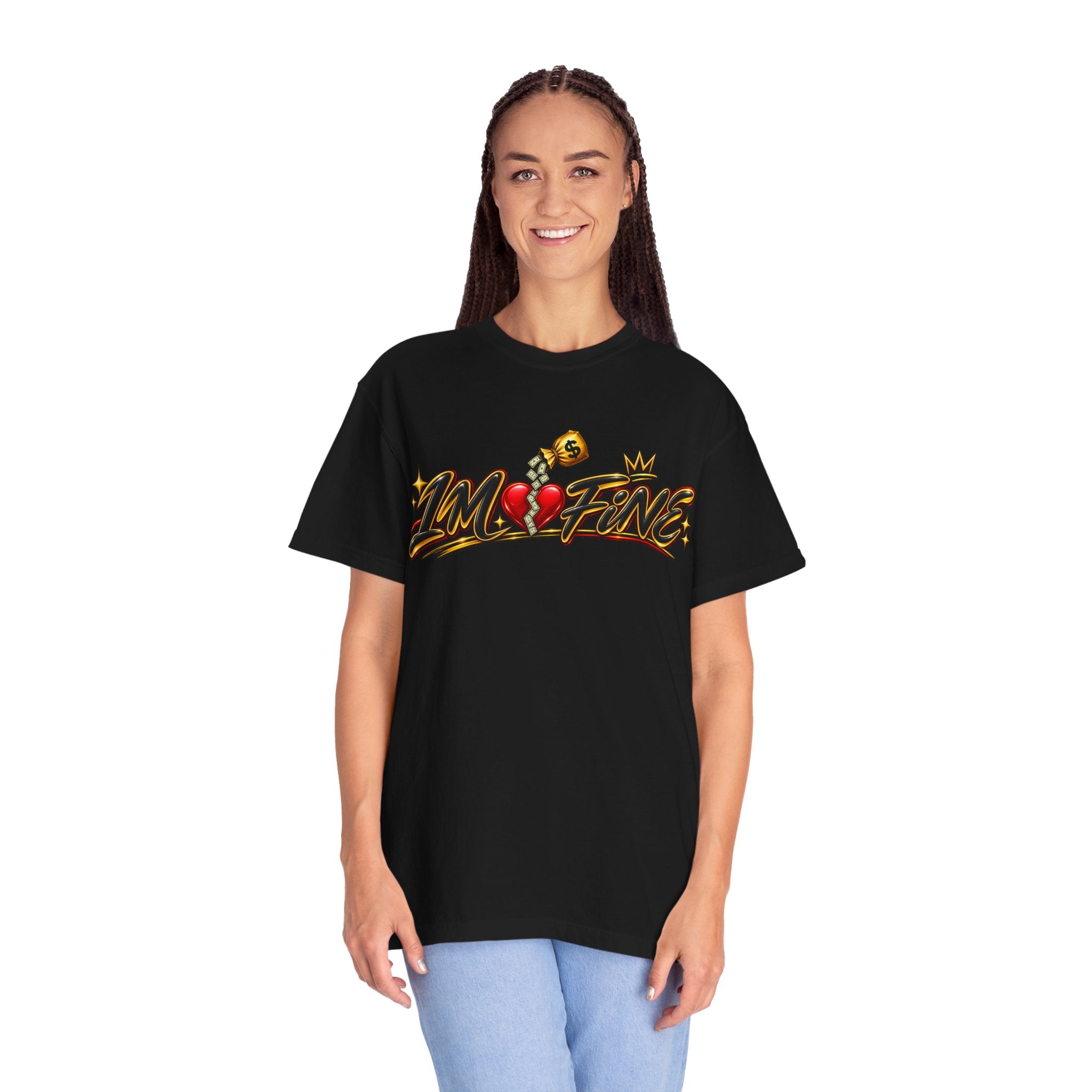 T-Shirt — "I'm Fine" Graphic Tee with Broken Heart Street Art Design