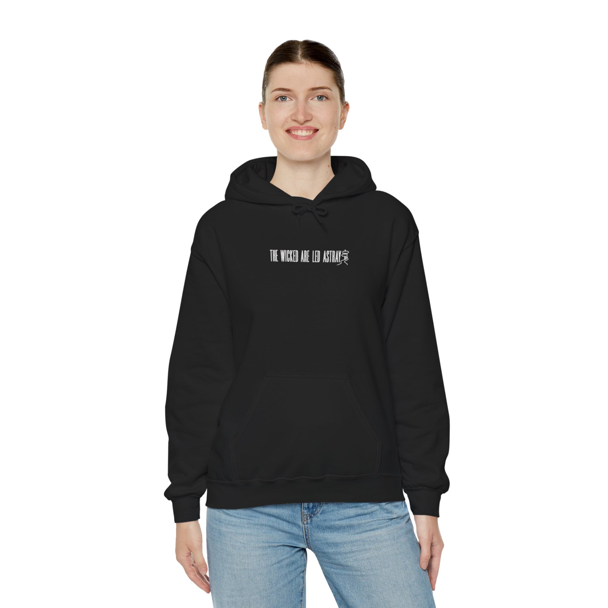 The Wicked Are Led Astray Hoodie — Minimal Gothic Graphic Hoodie