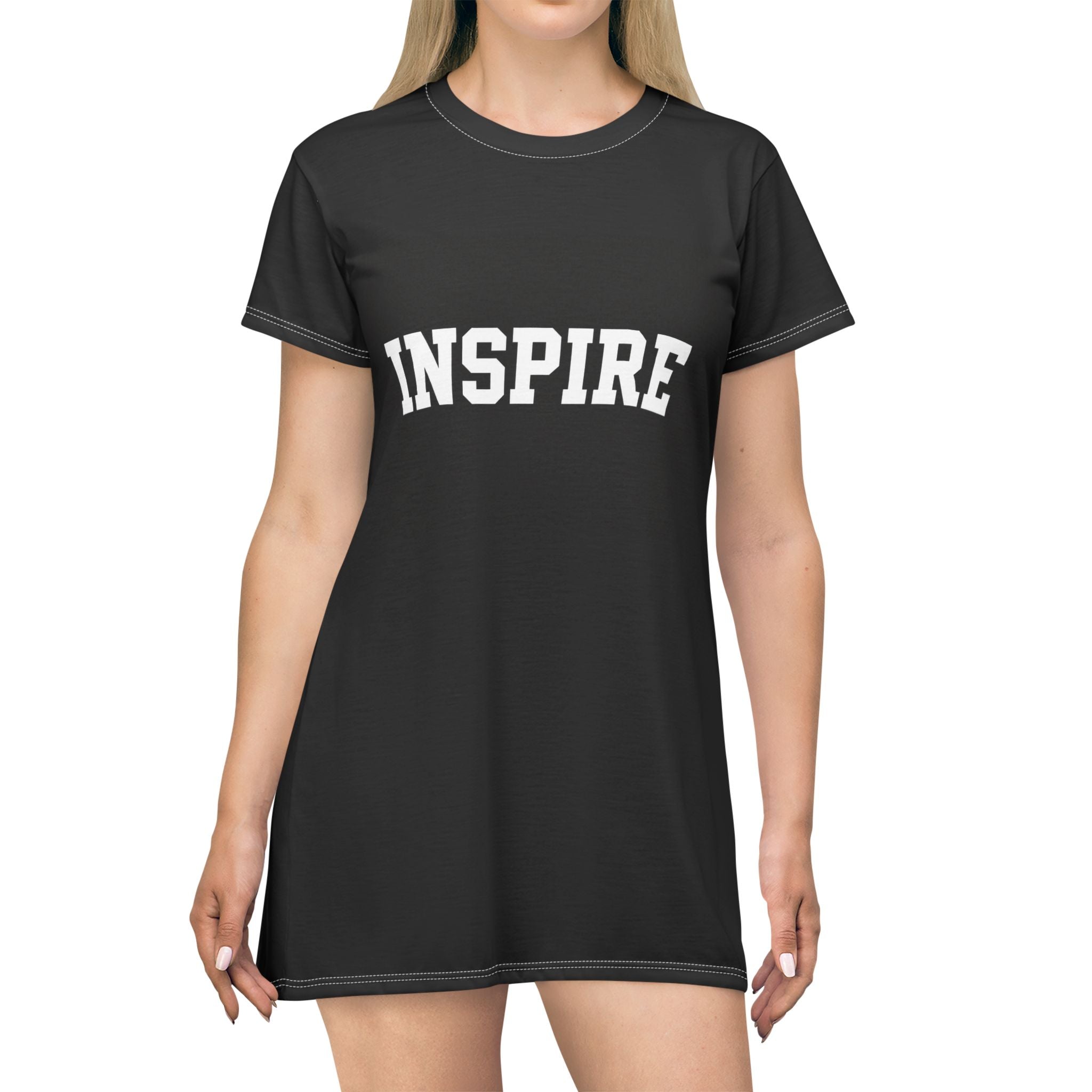 Inspire T-Shirt Dress — Motivational Black AOP Tee Dress