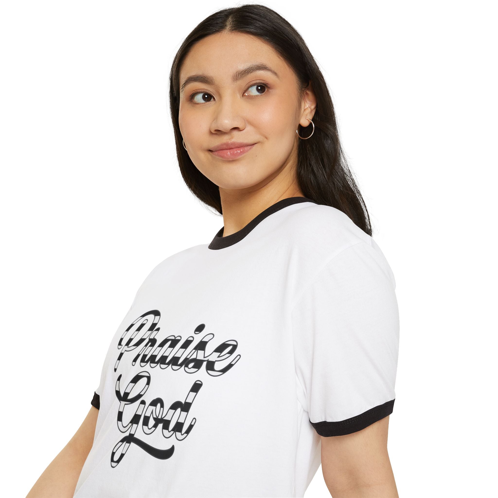 Praise God Ringer T-Shirt — Retro Script Faith Tee