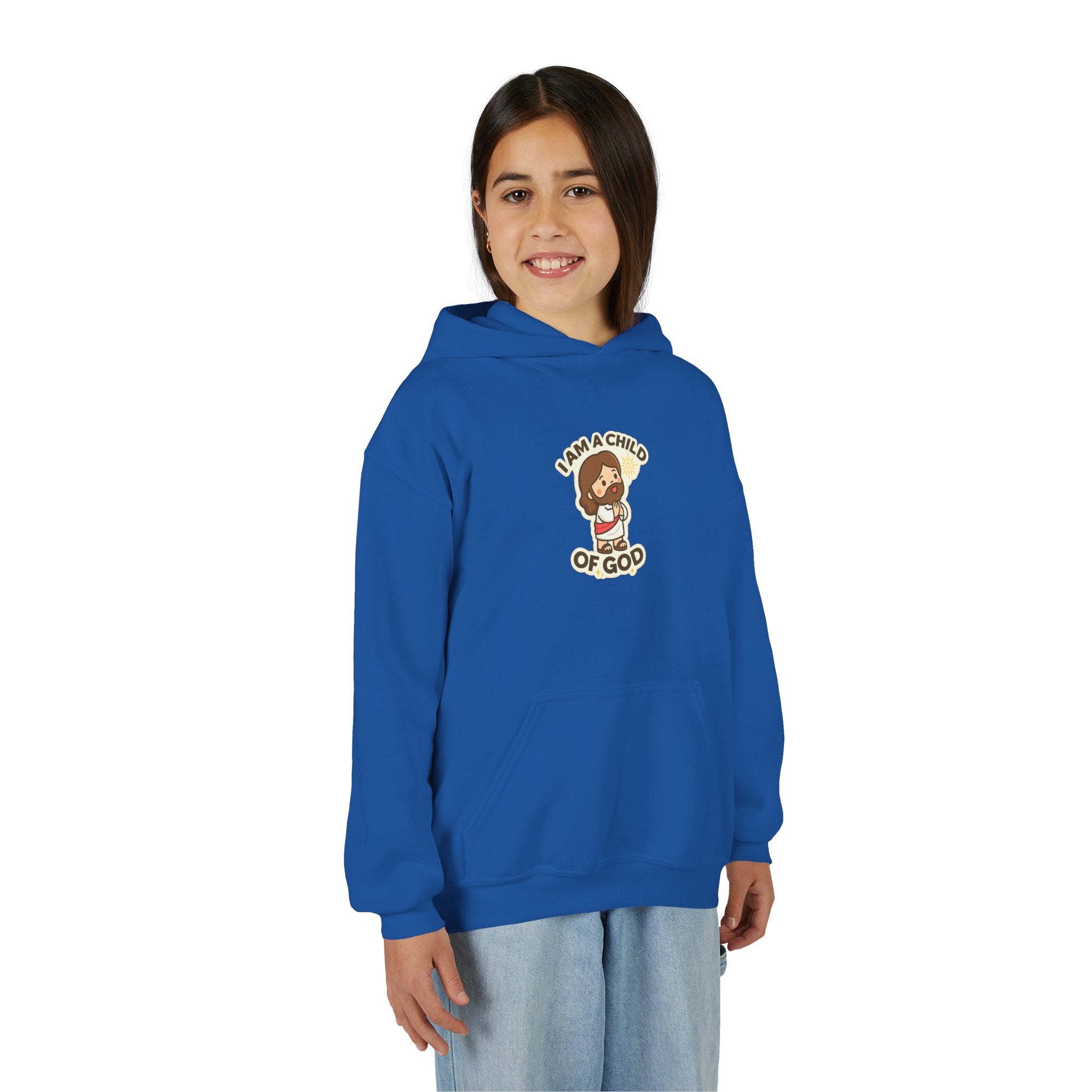 Youth Hoodie — "I Am a Child of God" Cute Kids Christian Pullover